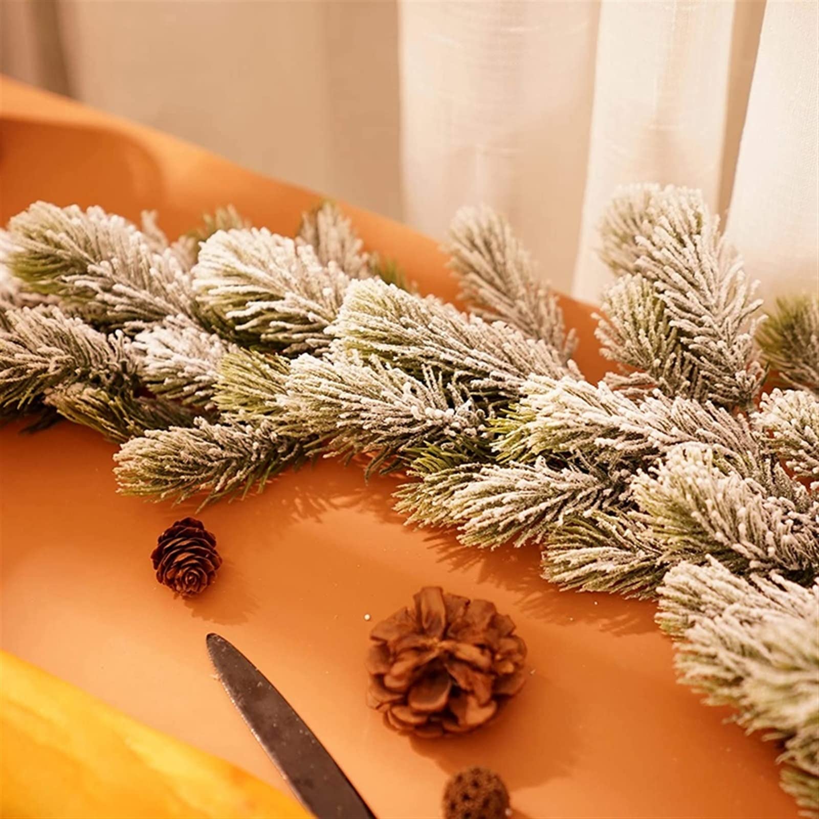 TOORU TRUSTTWO Big Deal Long Long Artificial Snow Pine Ramas de Navidad Guirnalda de Navidad con Decoraciones de Nieve con Puertas Delanteras DE Pina Guirnaldas de Nieve The New