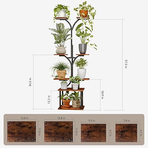 Miniatura 7 de Soporte para plantas de interior con luces de crecimiento, estante de metal de 8 niveles, soporte alto de 58" para plantas de interior múltiples,