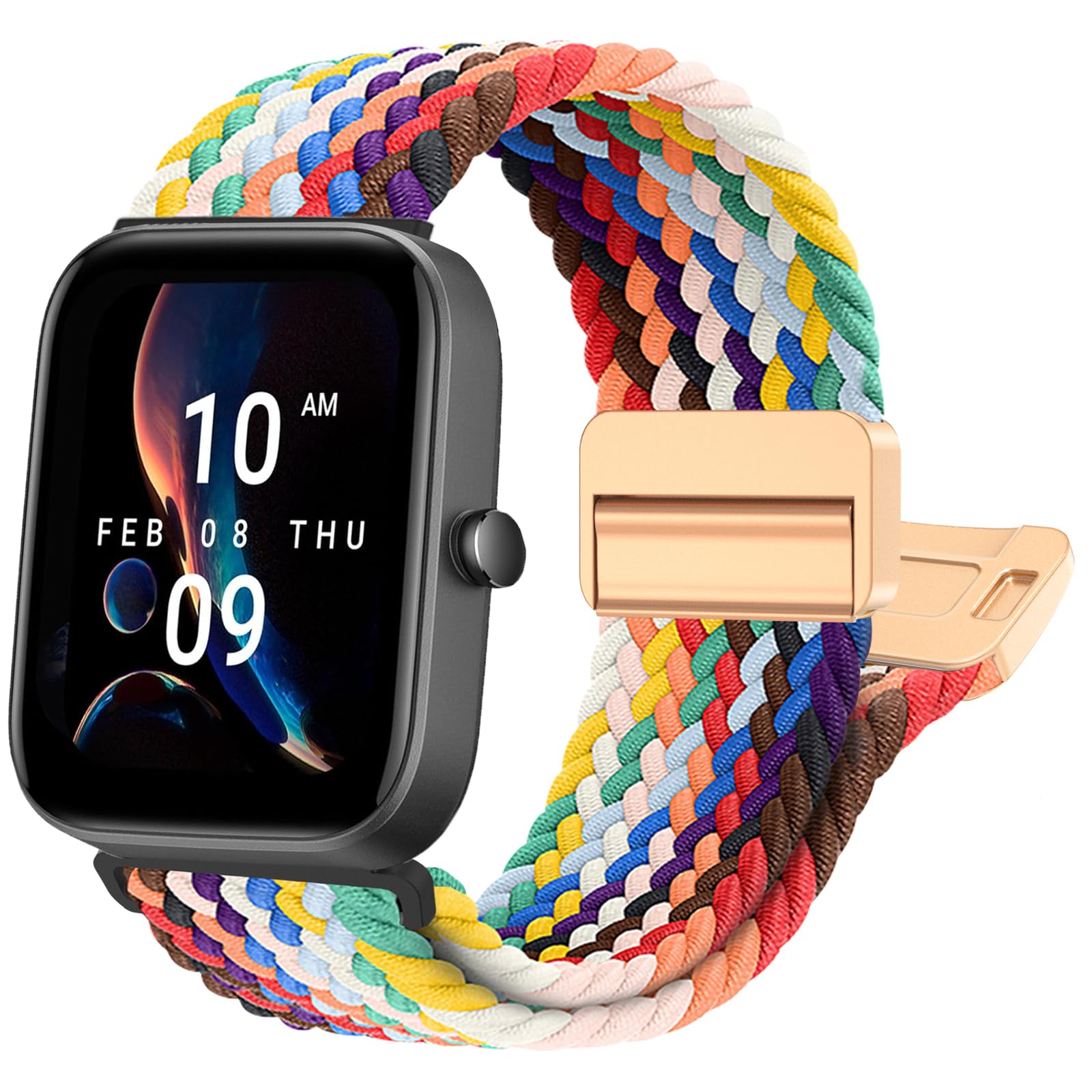 Bracelet tressé compatible avec les bracelets de montre Amazfit de 20 mm et 22 mm, bracelet magnétique extensible pour homme et femme