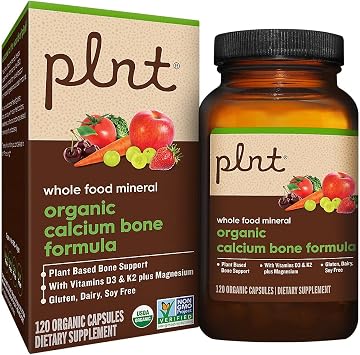 Organic Whole Food Calcium - Plant-Based Bone Support with Vitamins D3, K2, Magnesium 120 Capsules