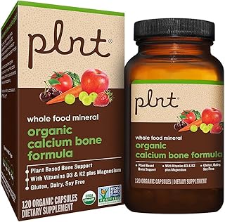 Organic Whole Food Calcium - Plant-Based Bone Support with Vitamins D3, K2, & Magnesium (120 Capsules)