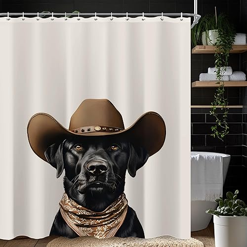 Miniatura 6 de Juego de cortinas de ducha divertidas con diseño de perros para el baño, 60 pulgadas de ancho x 72 pulgadas de alto, cortina de ducha occidental C01