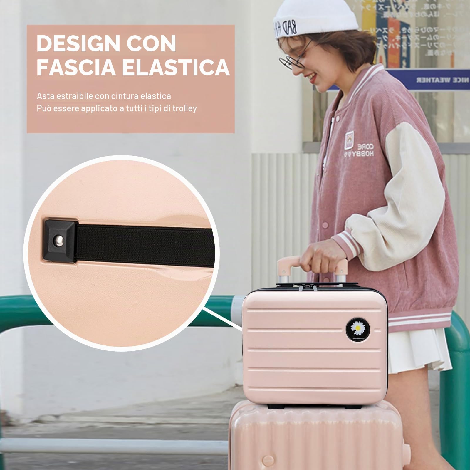 Balakaka Beauty Case da Viaggio Rigido 34x15x25CM, 16 -pollici Piccola Daisy Make up Bag con Manico, Impermeabile ABS Trousse Trucchi Donna con Cerniera, Bianco