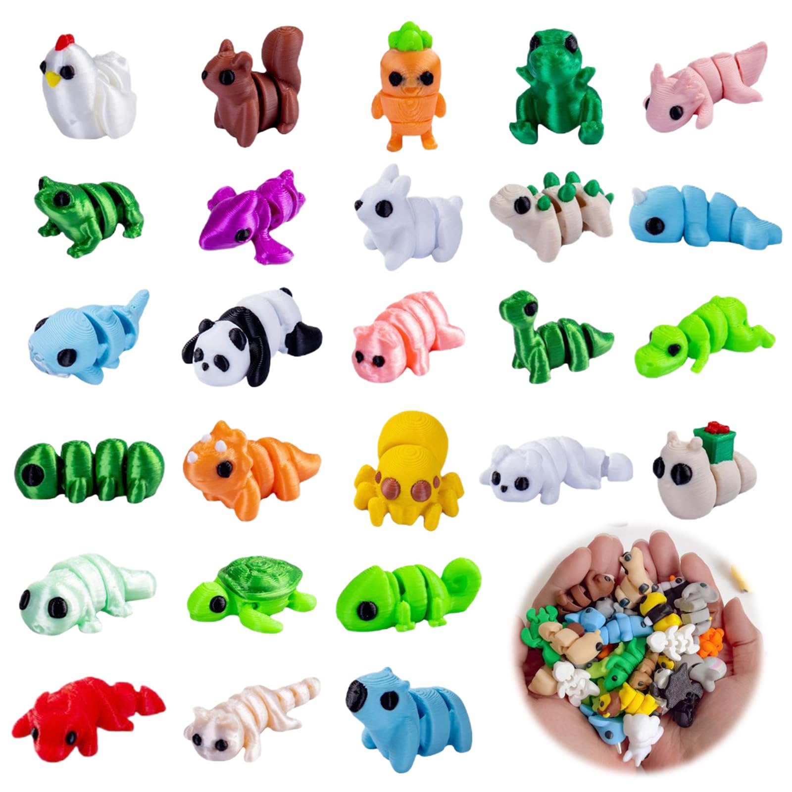 LEBKFT 26Pcs 3D Printed Animals, Mini 3D Printed Fidget Toys with Movable Joints Colorful Vivid Articulated Animal Figures for Home Office Desk Decoration Stress Relief and Photographic Prop (Type C)