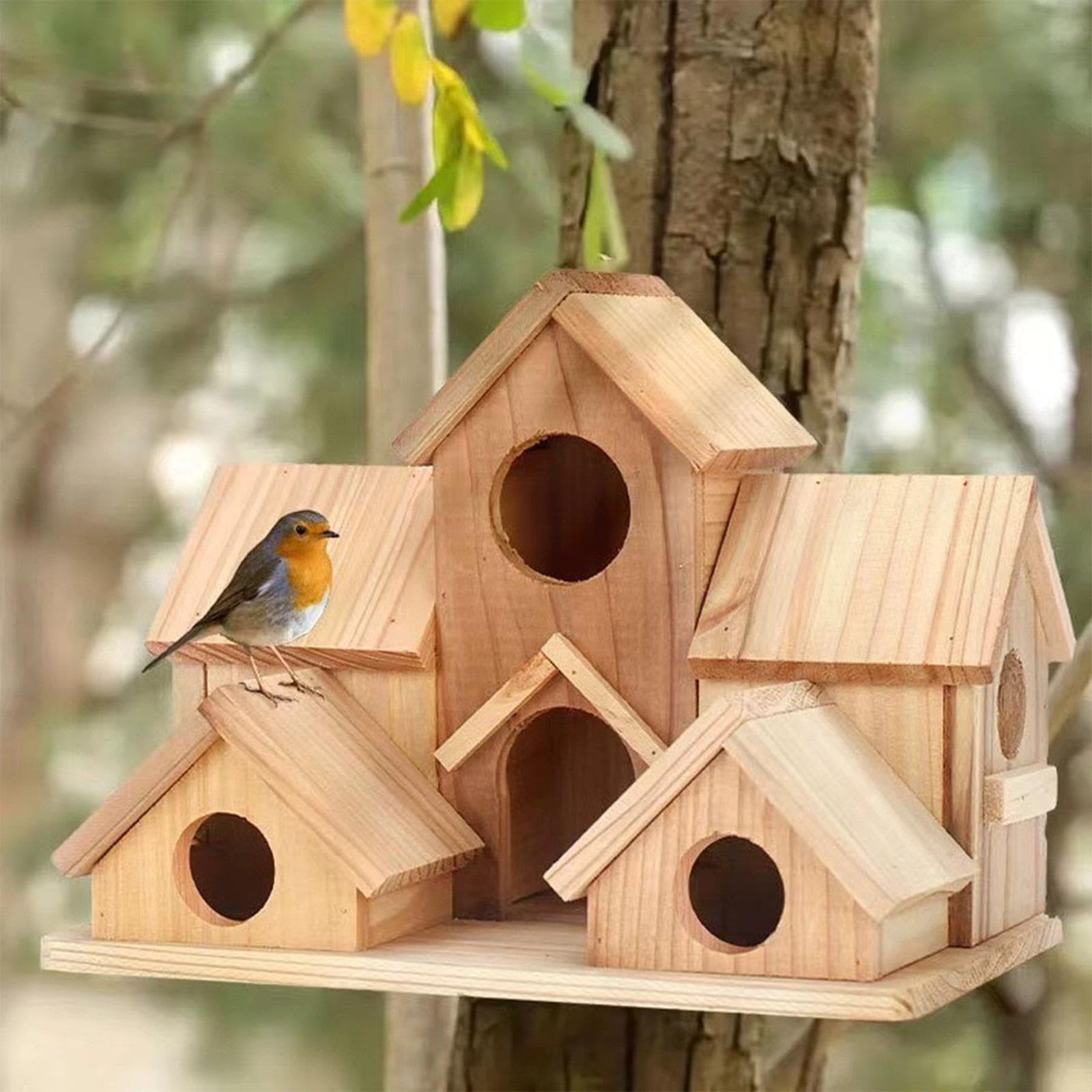 VISTORA Hummingbird Nest Hanging Hut Wood Bird House for Parakeets Nesting Blue Jays-image-48