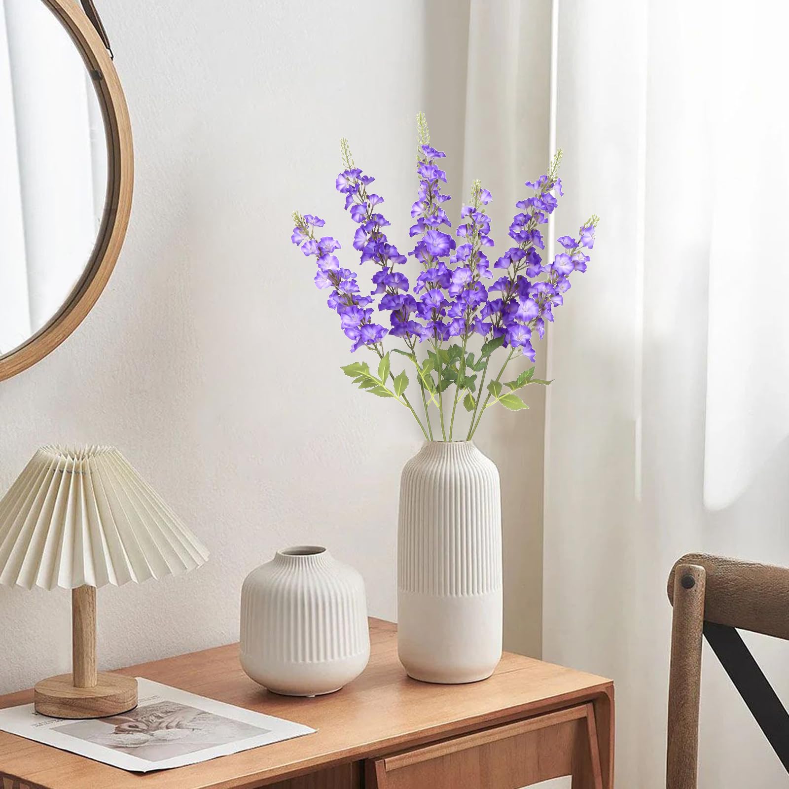 Lot de 6 fleurs artificielles en soie avec tiges pour grand vase, décoration d'intérieur, fête de mariage (violet) 96 cm