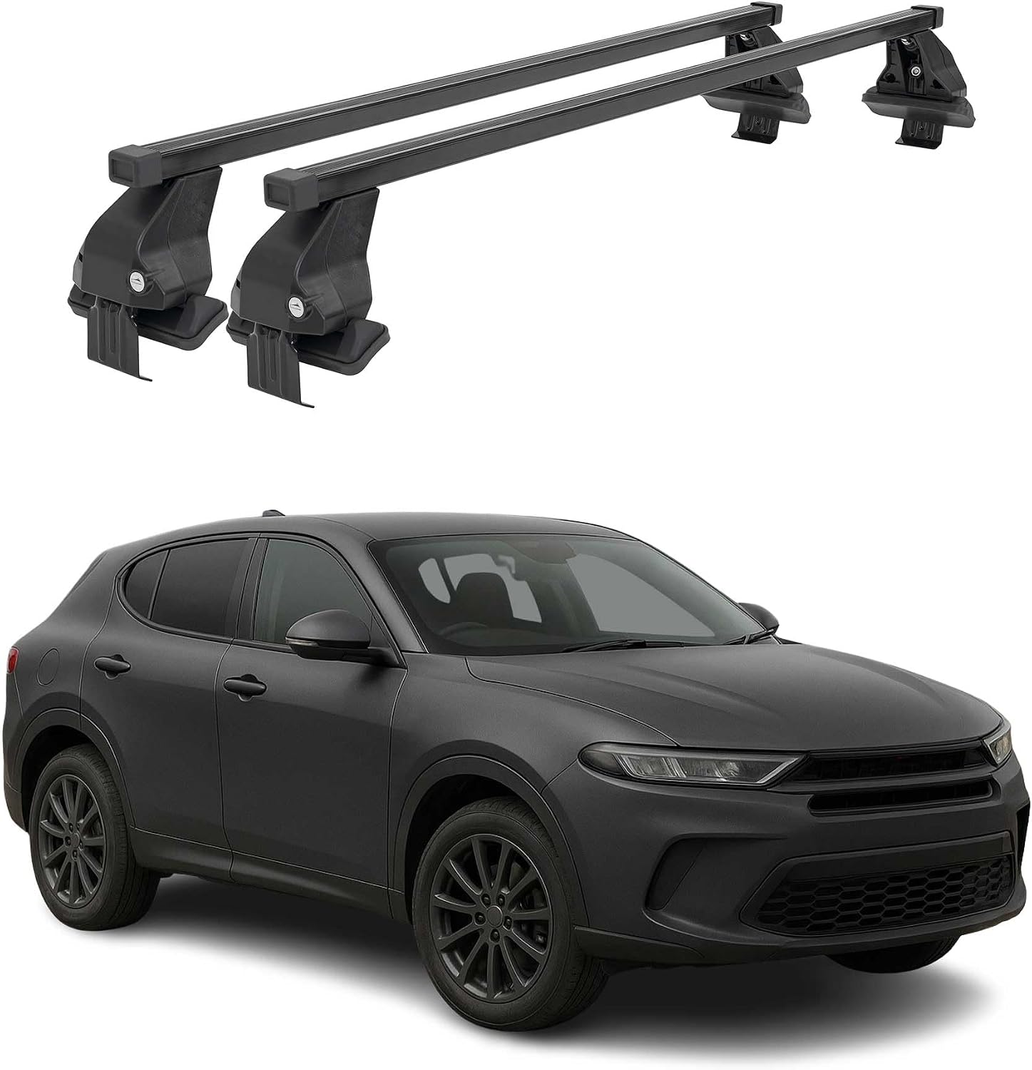 OMAC Roof Rack Cross Bars for Dodge Hornet 2023-2025 Lockable 110Lbs Steel Black 2Pcs fits Cargo Carriers Kayak Canoe Bike Snowboard