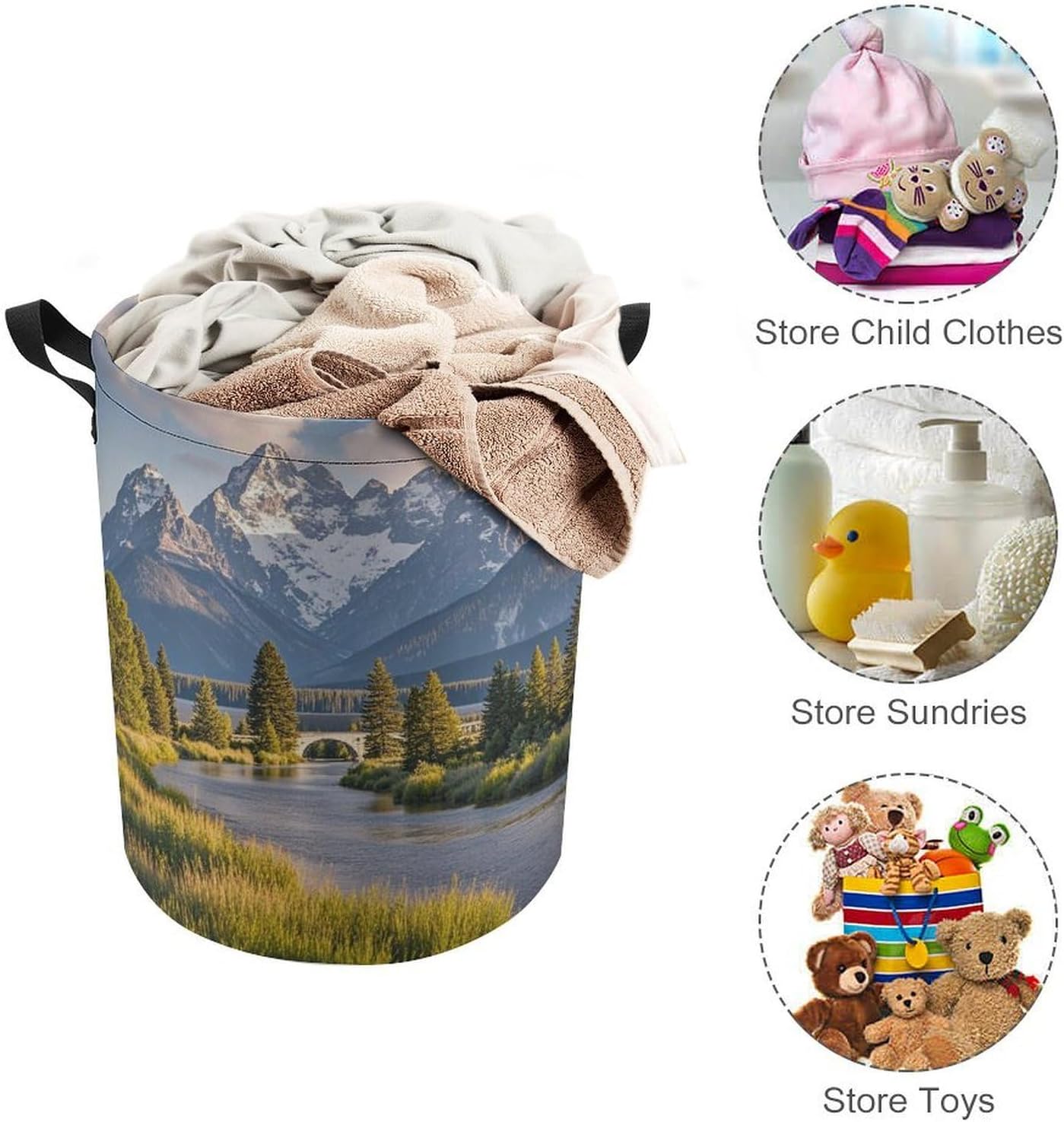 Grand Teton National Park Laundry Bag Large Collapsible Laundry Baskets Freestanding Waterproof Clothes Hamper with Handles & Drawstring for Laundry Room Bedroom Bathroom