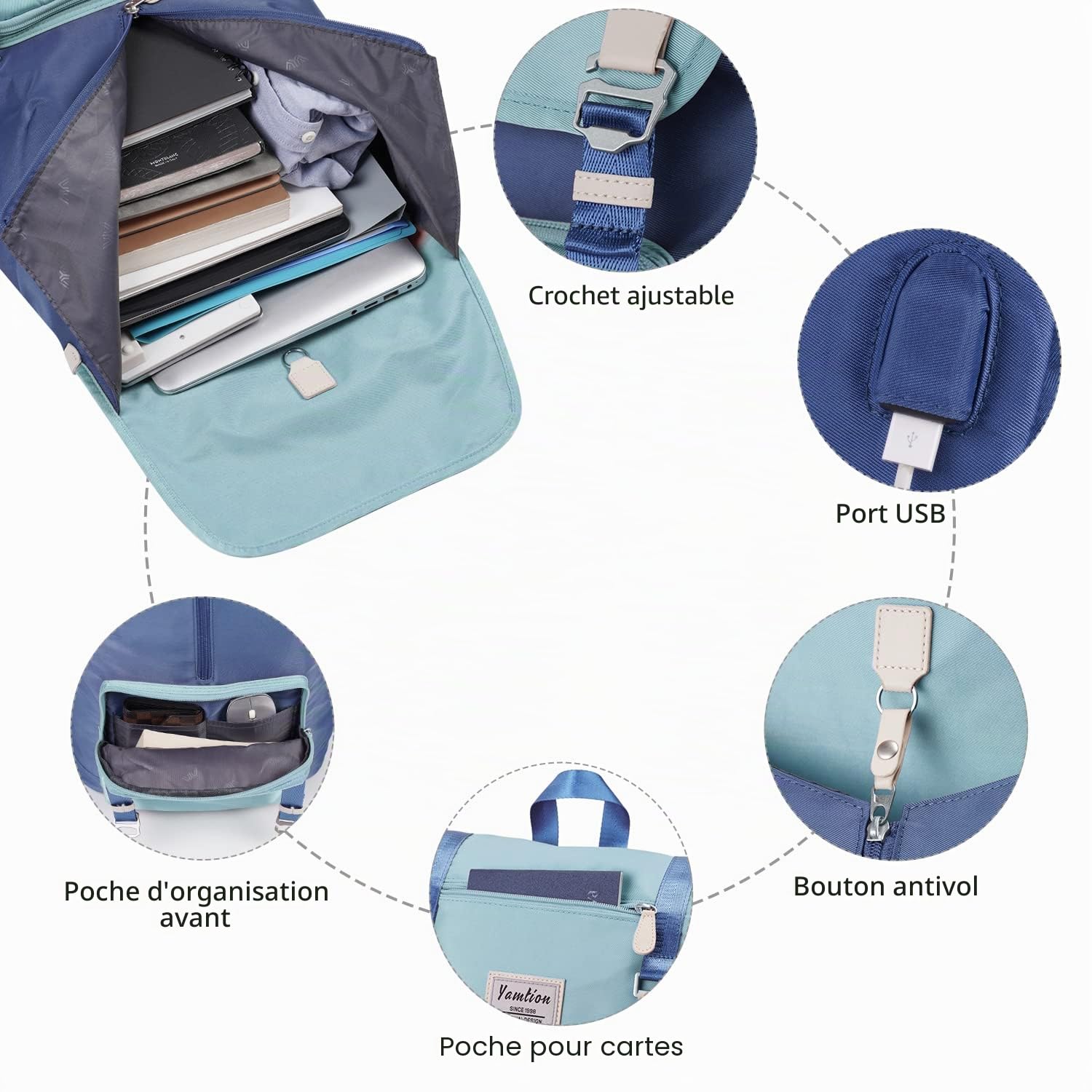 YAMTION Sac à Dos pour Ordinateur Portable 17 Pouces pour Femmes et Hommes,Sac à Dos d'École Sac Lycée Sac Scolaire Cartable Collège Sacoche pour Filles et Garçons