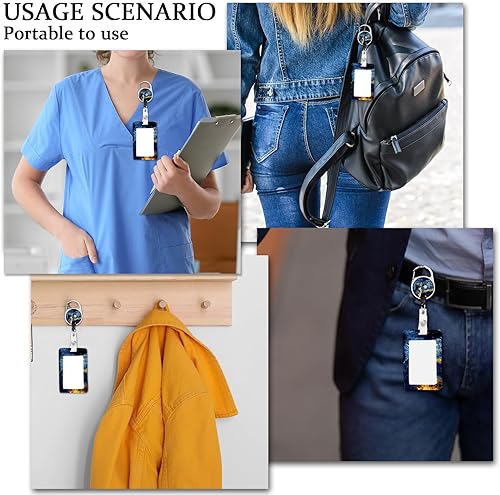 Miniatura 6 de PUIBUN Cordón de gato de noche estrellada con soporte para identificación, divertido carrete de insignia de gato negro retráctil con cordón para