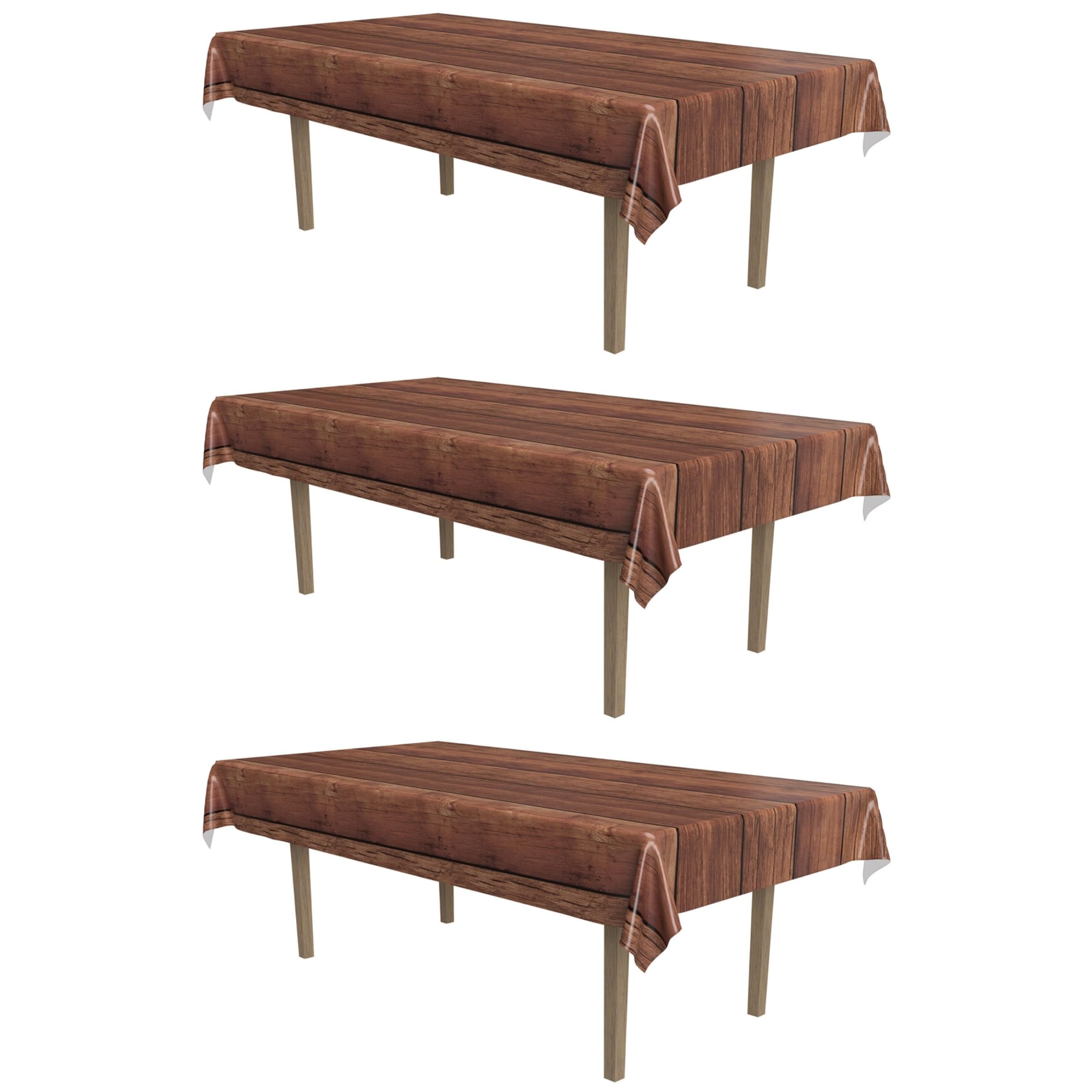 Beistle Wooden Tablecovers – 3 Pack, Rustic Wood Grain Table Covers, Disposable Plastic Tablecloths for Farmhouse Décor, Western Theme Party Setup, Barn Events, Rectangle 54" x 108"