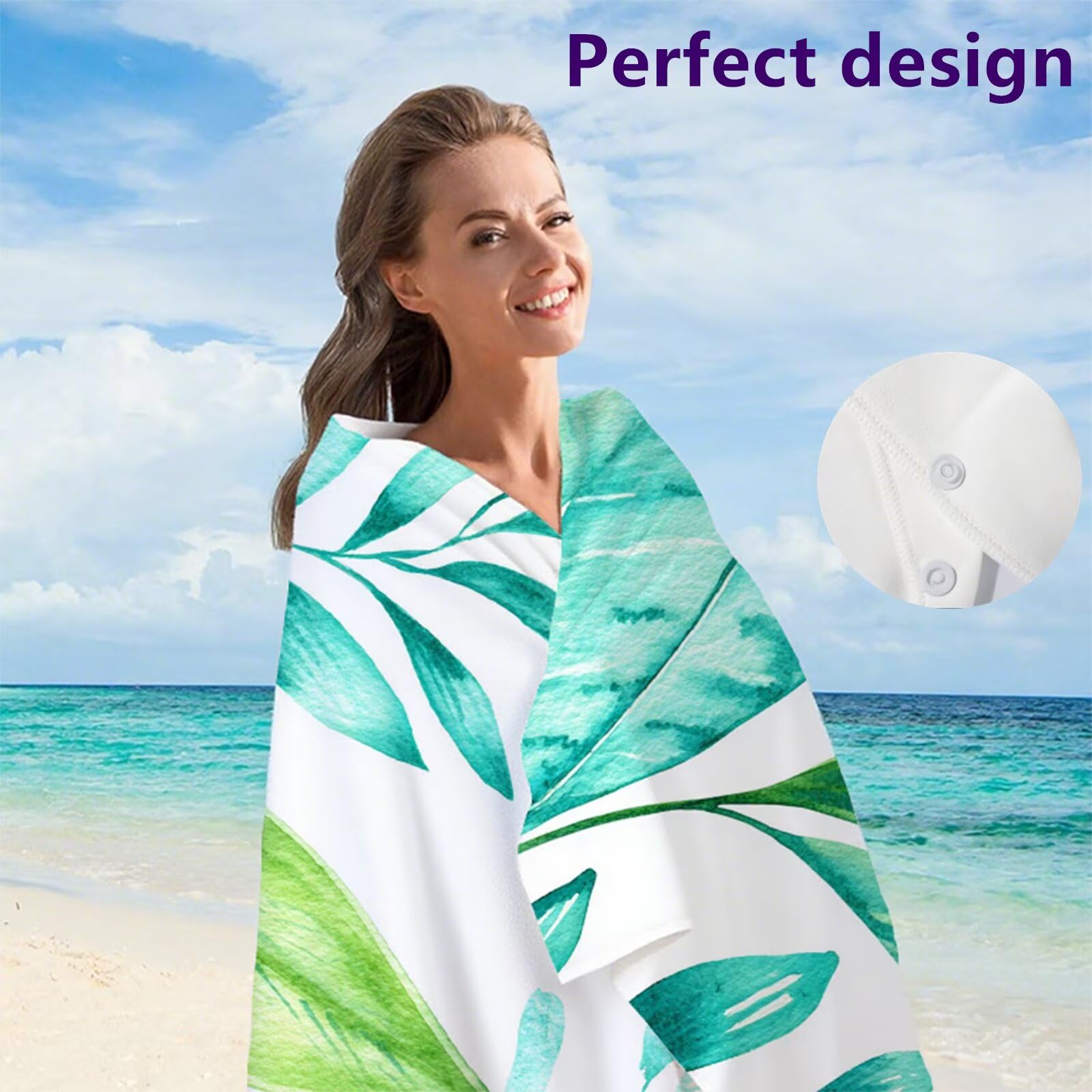 Ręcznik plażowy z mikrofibry, zielone rośliny Duży ręcznik kąpielowy 220 x 100 cm, lekki, miękki, szybkoschnący, odporny na piasek prześcieradło plażowe, z torbą do pływania Ręczniki sportowe G1-1154