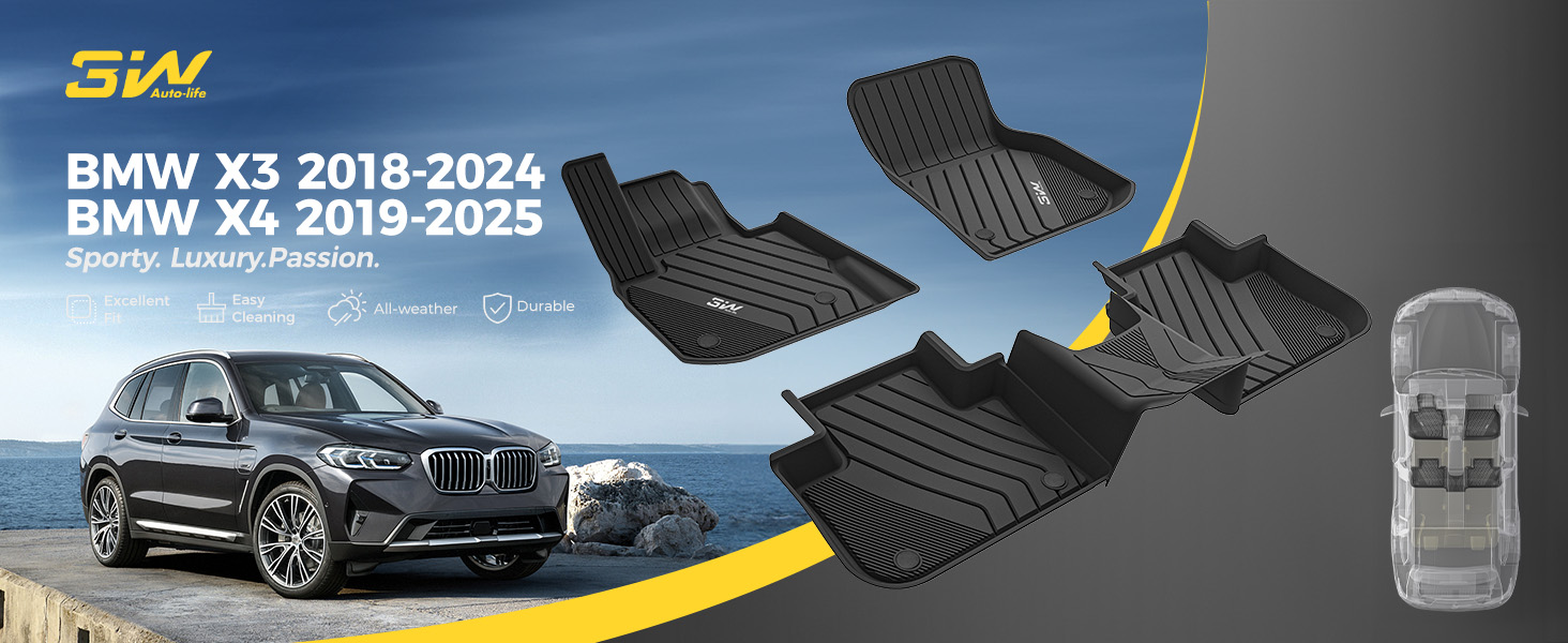 Amazon.com: 3W 2018-2024 BMW X3 Floor Mats & 2019-2025 X4 Floor 