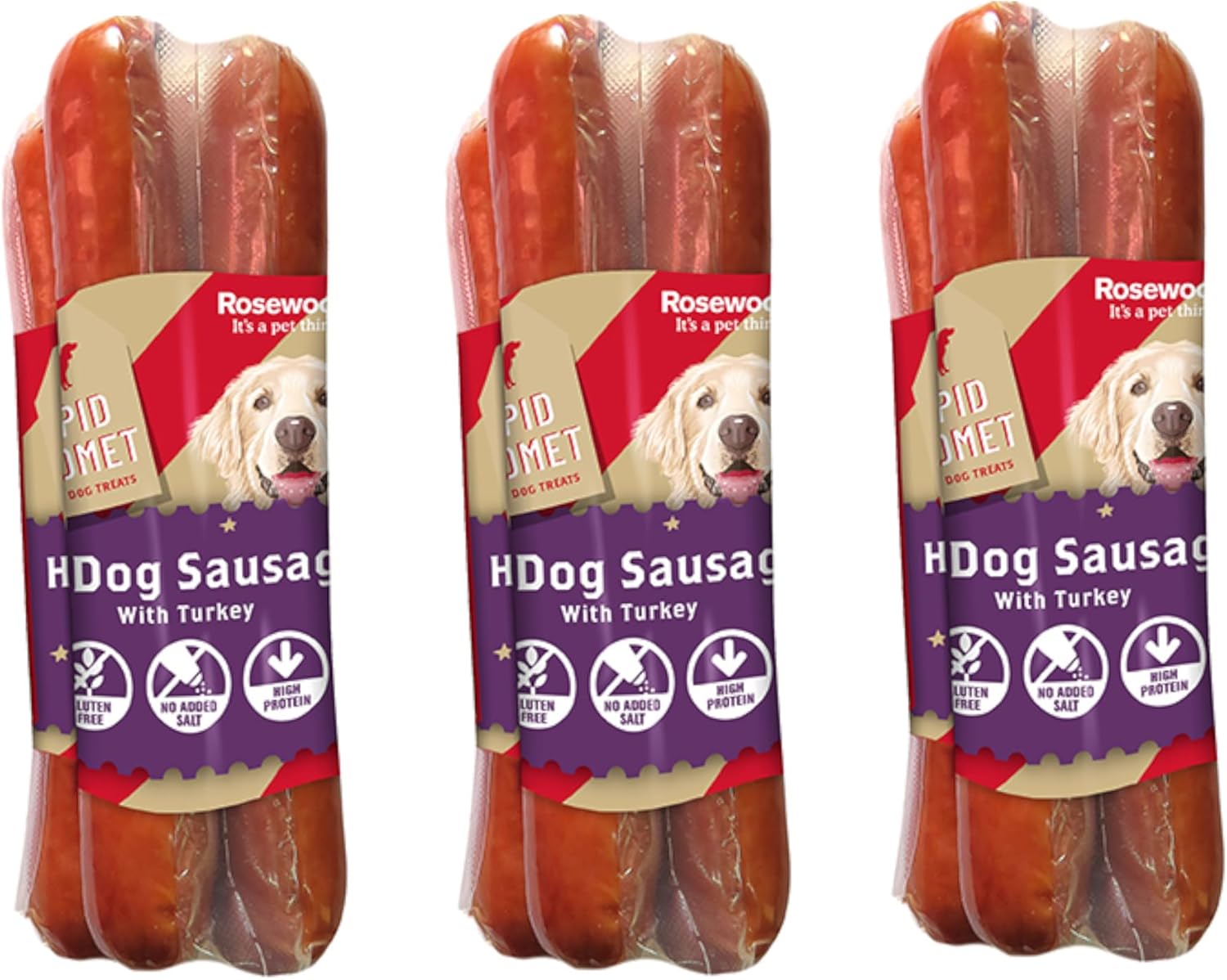 3 X 4PK ROSEWOOD FESTIVE TASTY TURKEY & CHICKEN SAUSAGES HOT DOG DOG