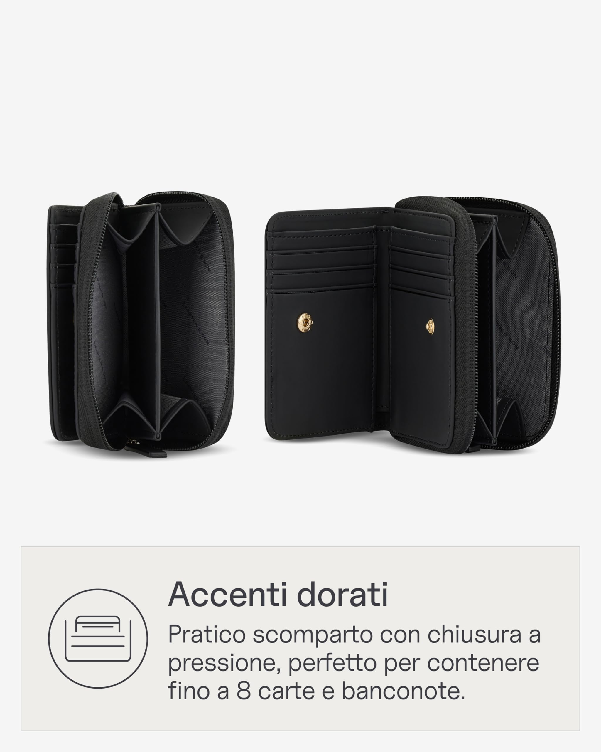 Kapten & Son Portafoglio Donna | Bergen Pro Wallet Small All Black | Portafoglio donna piccolo nero | Borsellino donna piccolo con 8 scomparti per carte e un scomparto portamonete | 9,5x11,5x3,5 cm