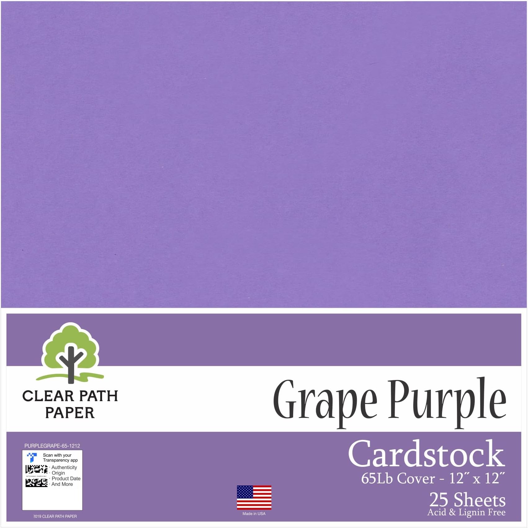 Grape Purple Cardstock - 12 x 12"/ 30,5 cm x 30,5 cm - 65lb Cover / 176gsm - 25 Sheets - Clear Path Paper