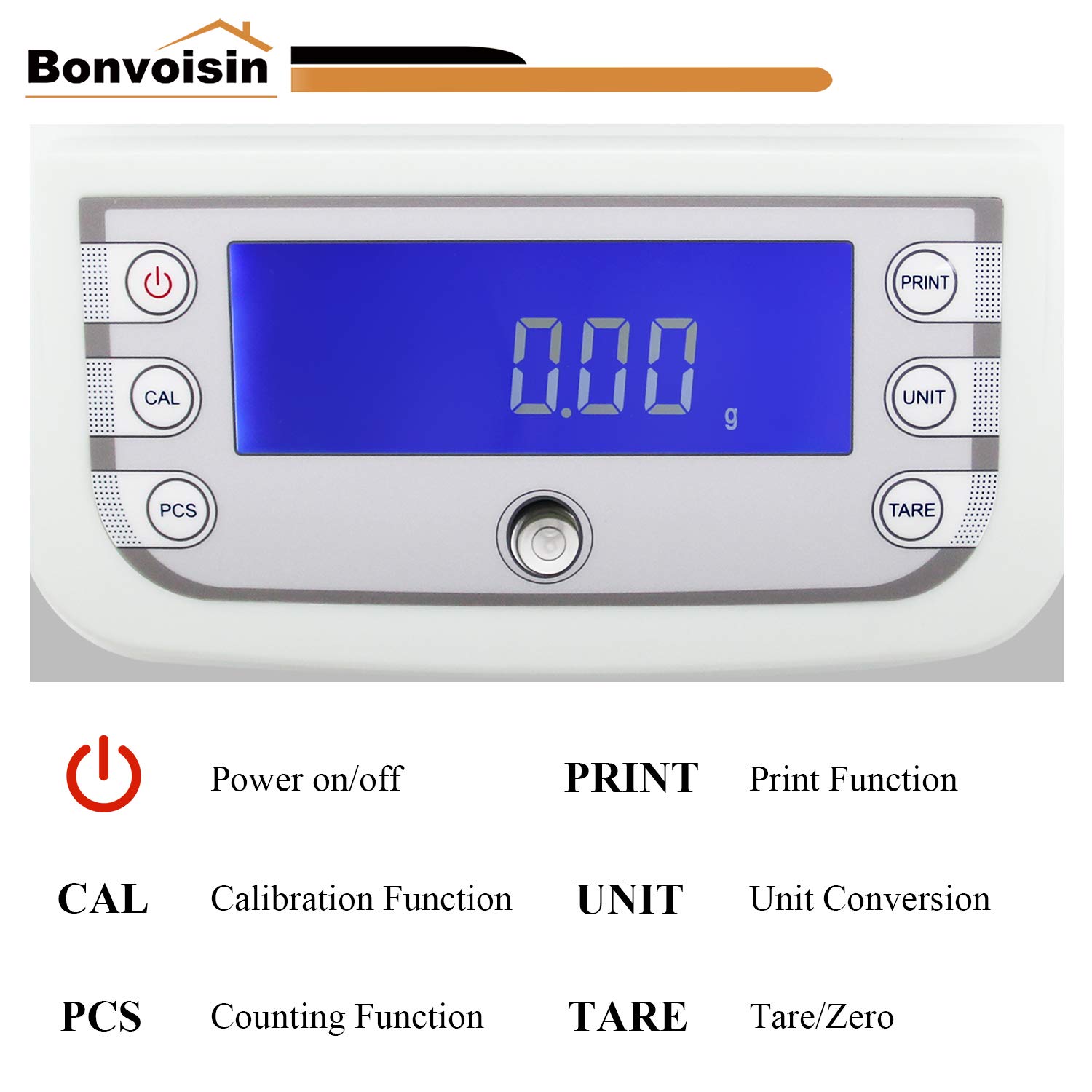 Bonvoisin Bilancia da Laboratorio Digitale Bilancia Analitica di Precisione da 300-5000 g con Interfaccia RS232 Bilancia Elettronica da Laboratorio Bilancia per Gioielli in Oro (1000g)