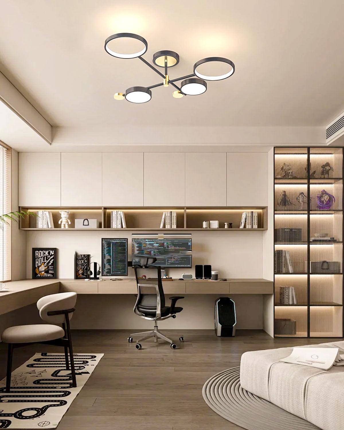 MOMOYY Modern LED Ceiling Light,Ceiling Lights Living Room,with Remote Control Creative Round Design Ceiling Light,for Bedroom Ceiling Lamp Living Room Dining Room Office Pendant Light (Black, 75cm)
