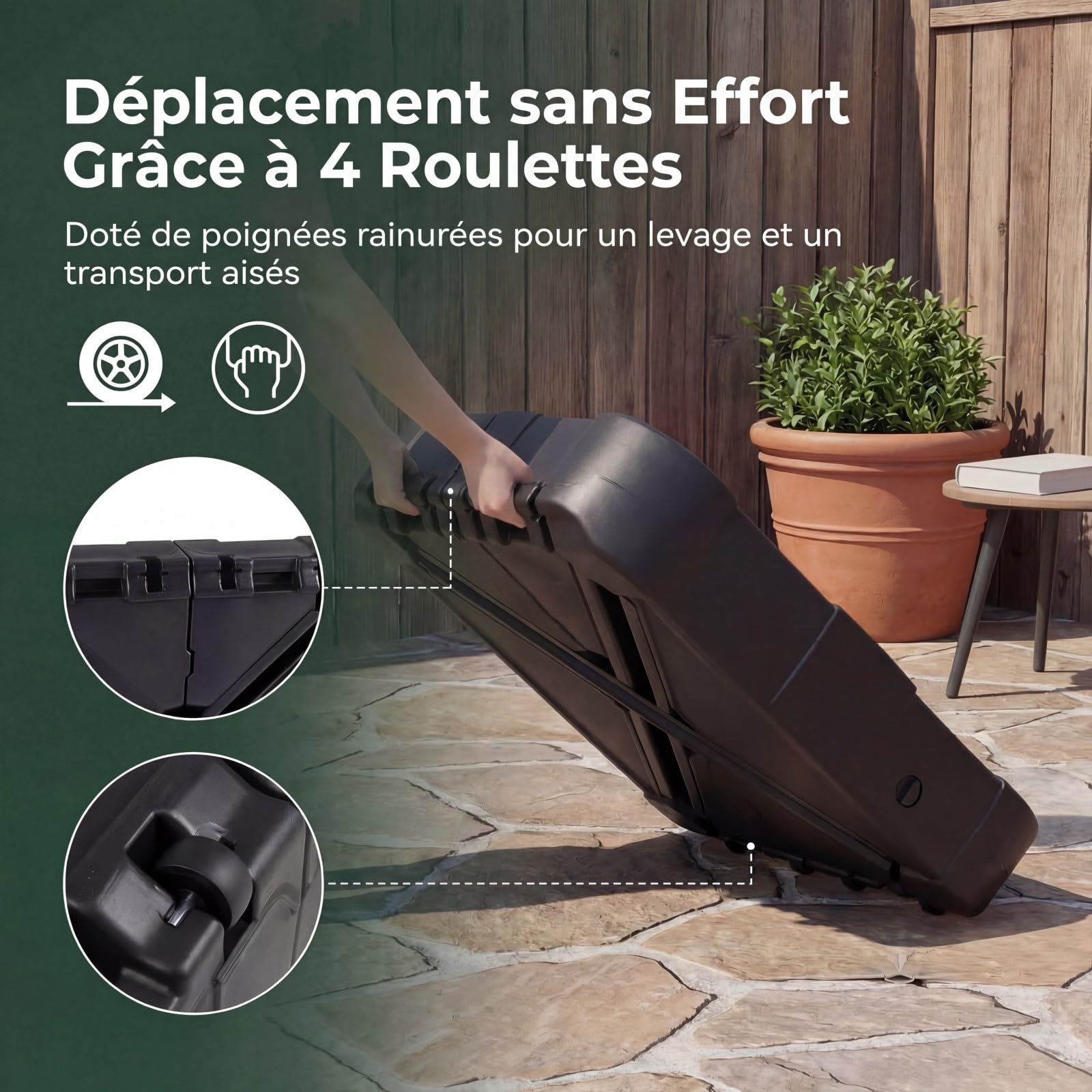 GOPLUS Pied de Parasol Déporté Extérieur 130KG avec roulettes, Support Parasol Lourd avec Base Carrée 84CM Remplissable à Eau et à Sable, Portable pour Pelouse, Jardin et Patio