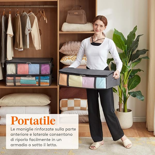 Lifewit Underbed Storage Boxes with Transparent Front Window Closet Organizer for Towels, Clothes, Blankets, Grey, 40L, 3 Pieces - 5