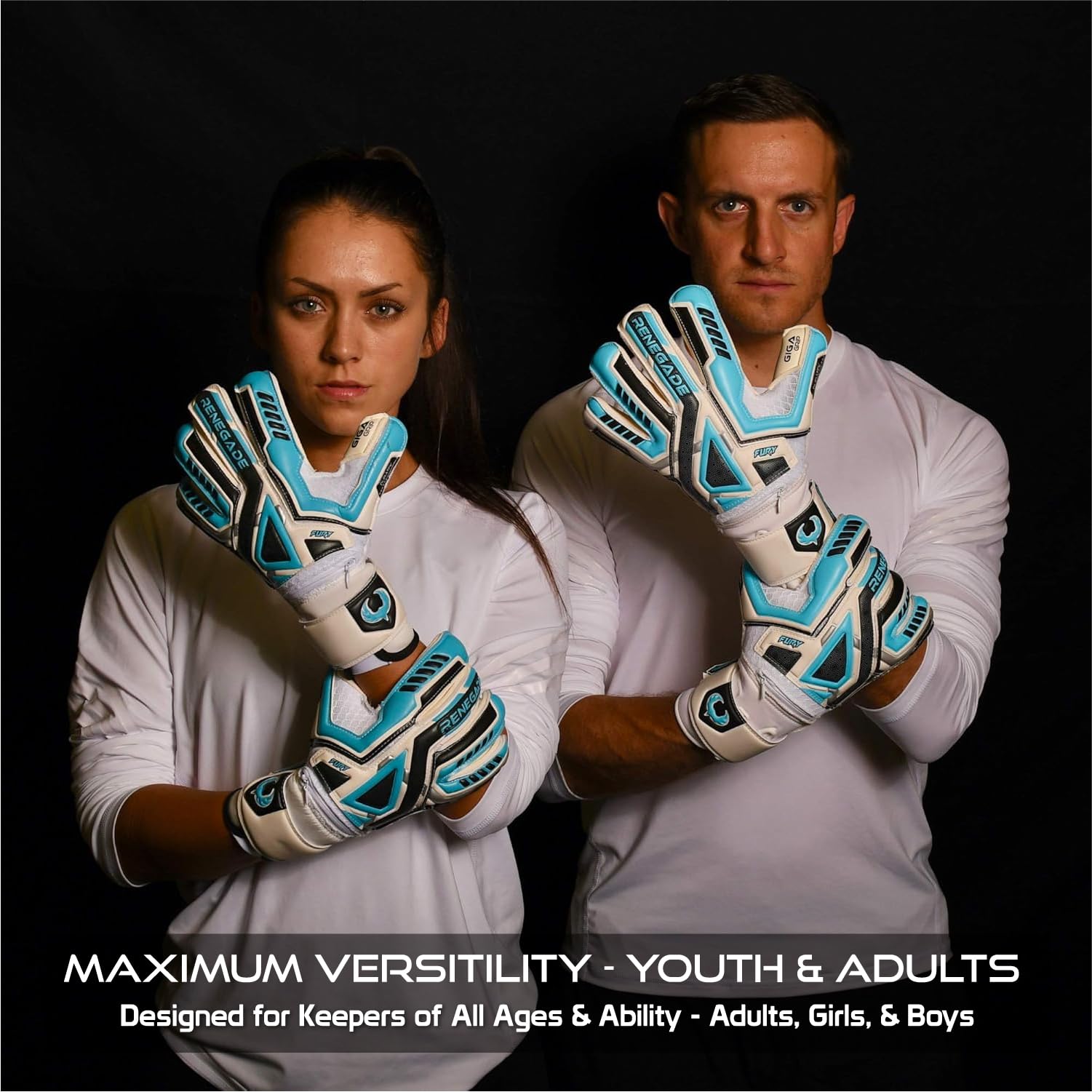 Condition photo showing New/Like New for renegade gk fury goalie gloves with microbe-guard - adult, youth, kids (sizes 6-11) pro-tek fingersaves & 4+3mm giga grip | high performance pro-level goalkeeper glove | based in usa