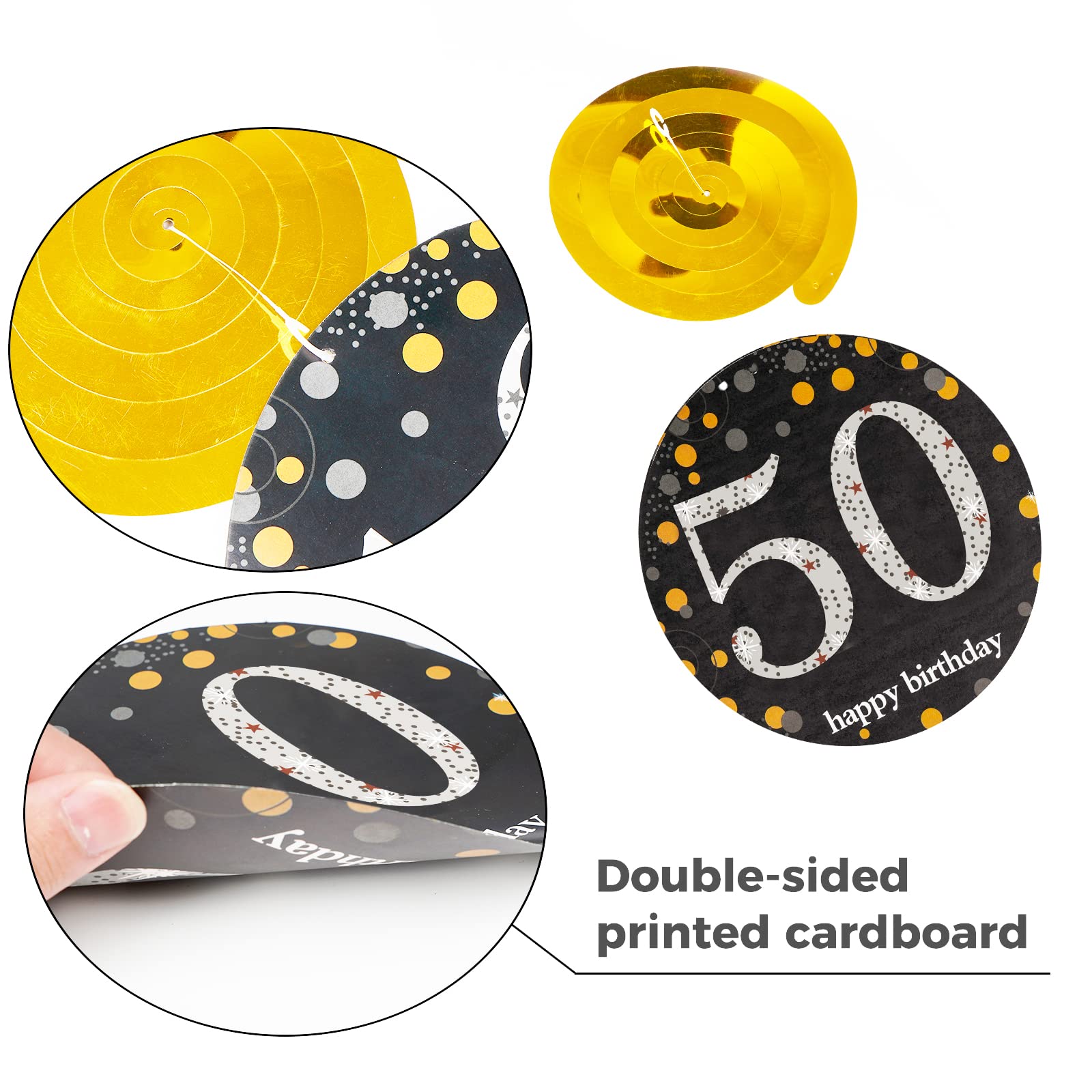Happy 50th Birthday Banner 300x50 Cm – Schwarz-gold, Polyester, Für Innen & Außen