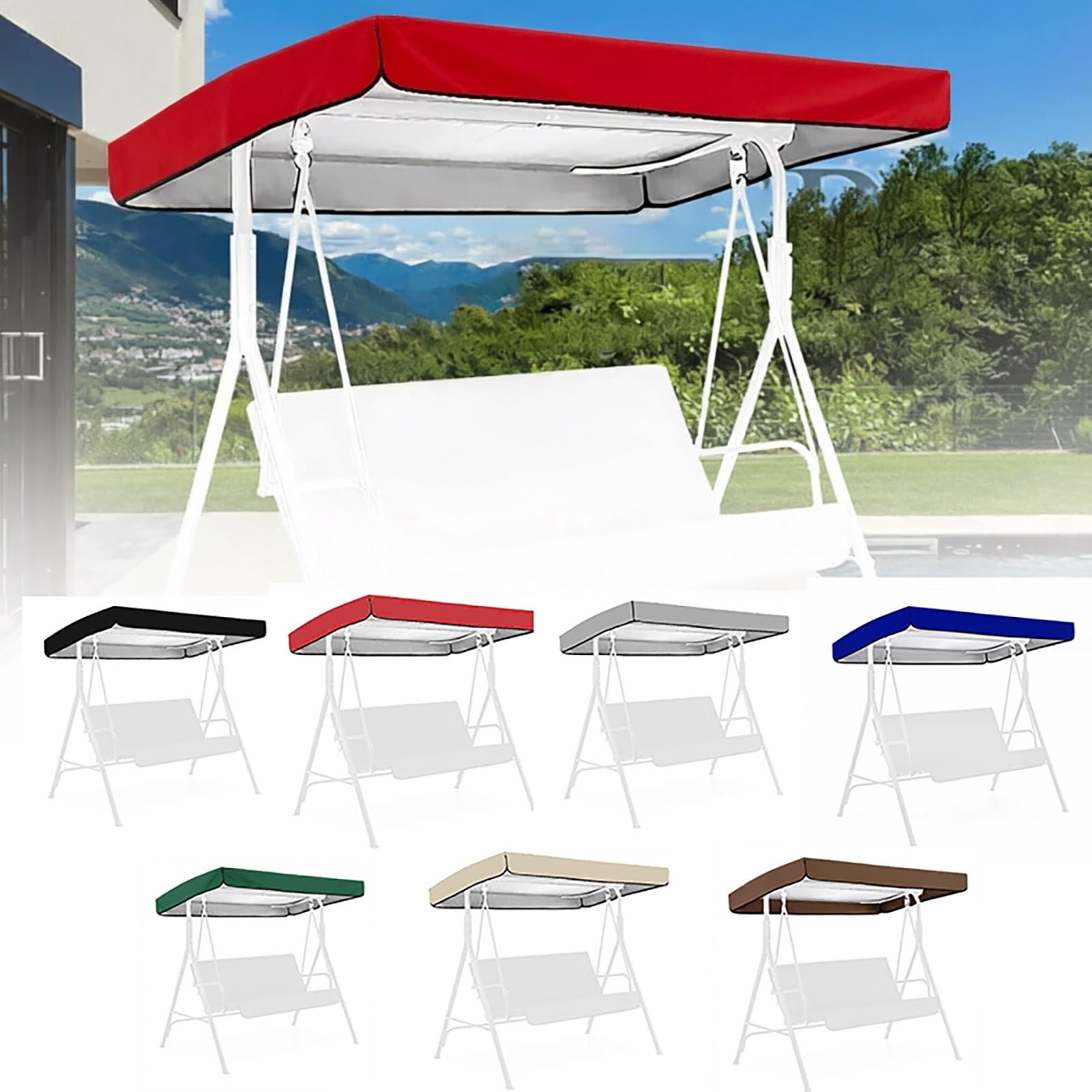 Xxbbyubo 56" Swing Replacement Canopy Top Cover, 64" Patio Sun Shade Swing Canopy, 77" Garden Hammock Universal Top Cover, Waterproof Awning 75" 84"(Red,77"x49")