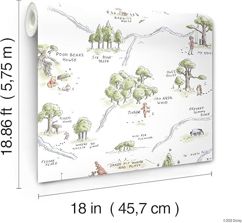 Miniatura 5 de Disney Winnie The Pooh RMK12440RL - Papel tapiz autoadhesivo con mapa de madera de 100 acres