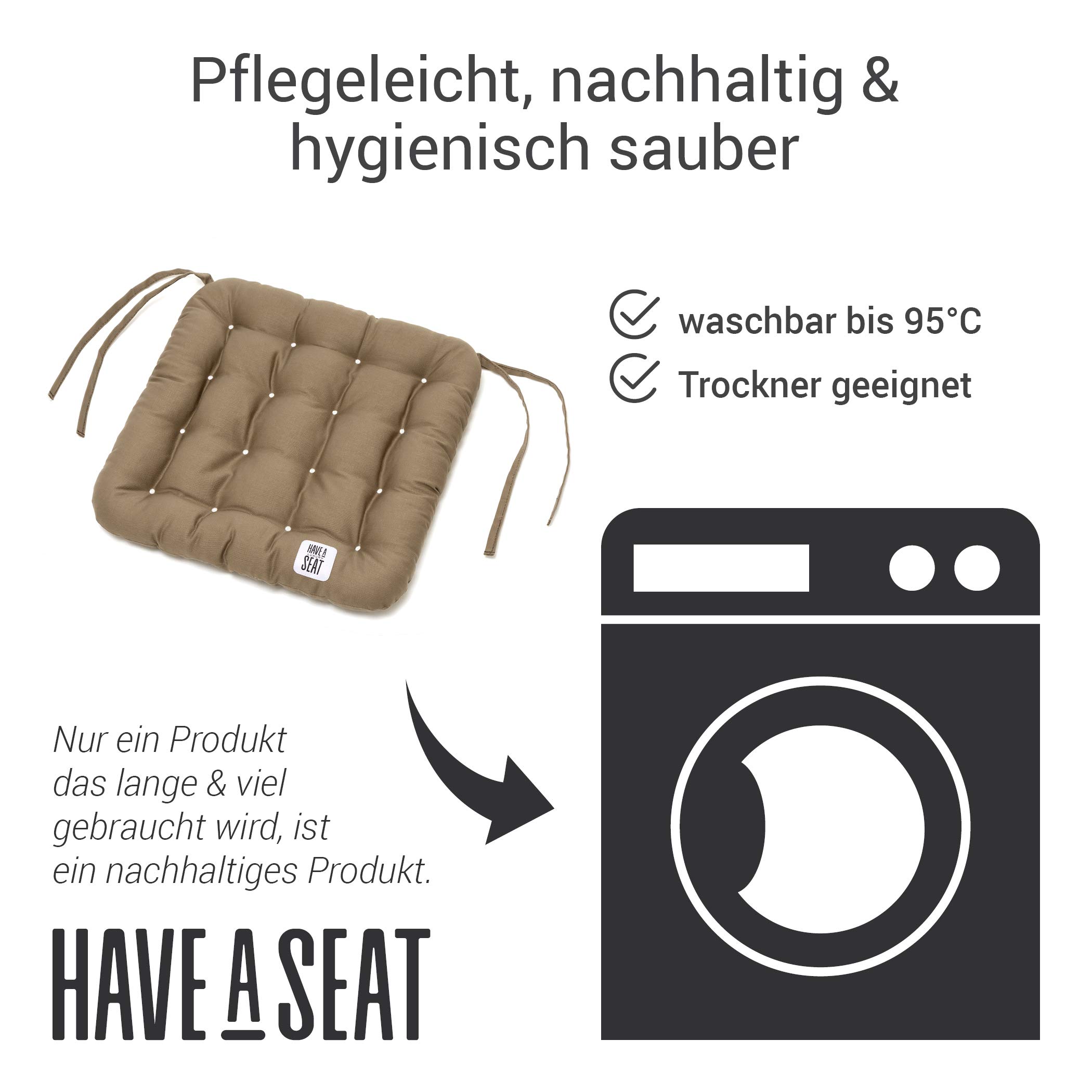 HAVE A SEAT Luxury – poduszka do siedzenia 40 x 40 cm – wygodna poduszka na krzesło, ortopedyczna, nadaje się do prania w temperaturze do 95 °C, nadaje się do suszenia w suszarce, trwałe kolory – Made in Germany – (zestaw 2