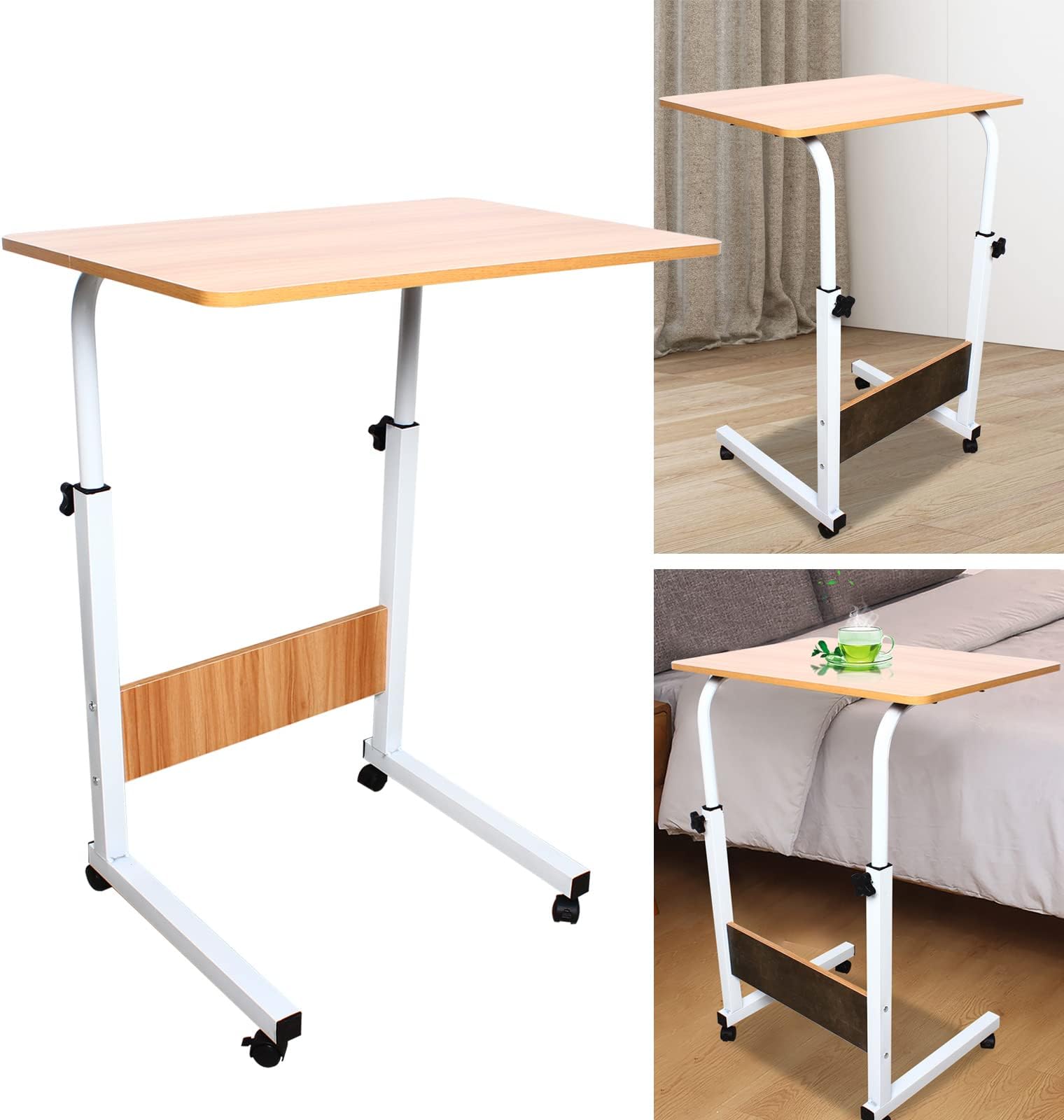 SindipandaC-Shape Side Table Lifting bedside table l 70-90cm Adjustable l Snack Coffee Tray End PC Table,Bedroom Living Room Sofa Table with wheels,40 * 60cm