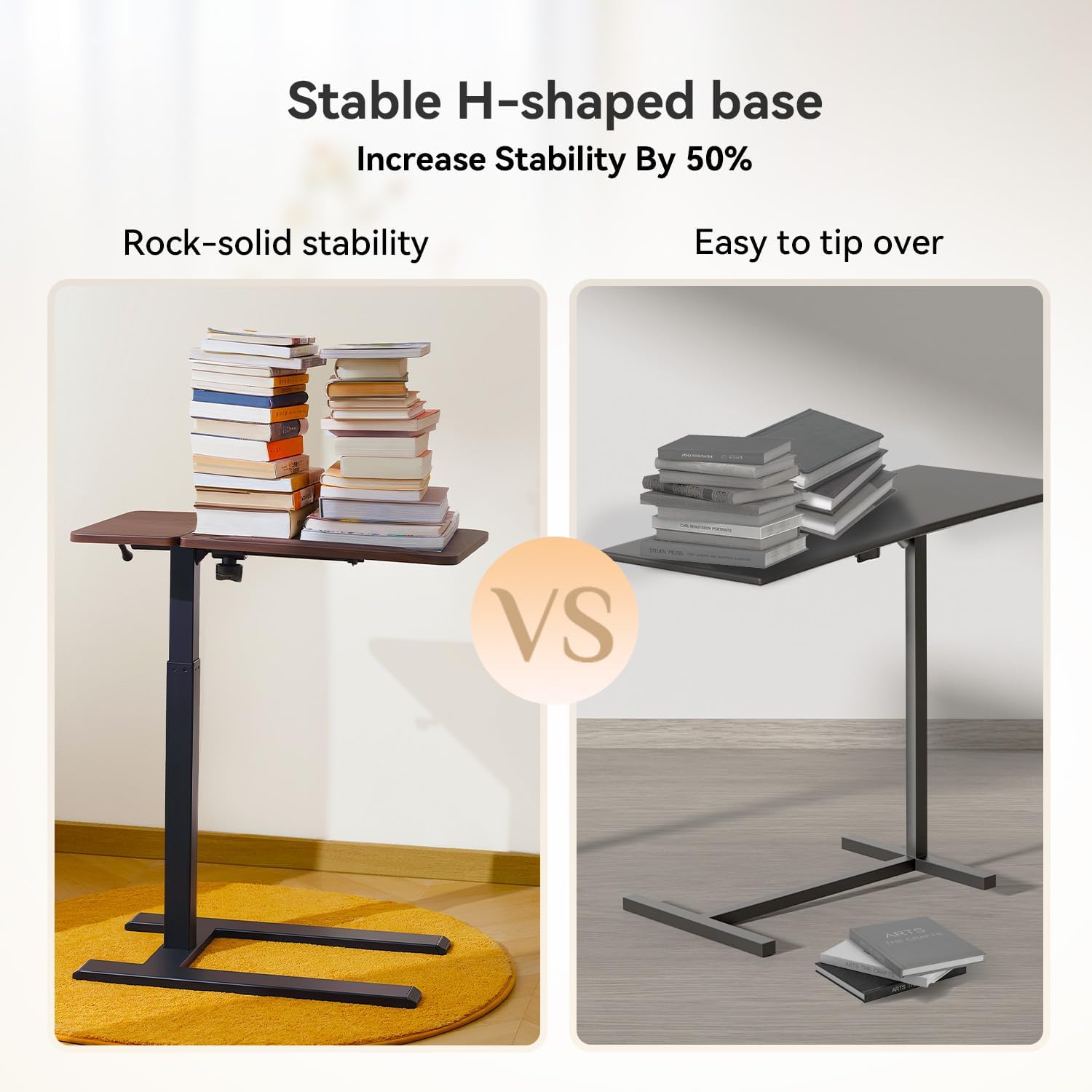SIHOO D01 Tables de lit médicales Inclinable et Réglable avec roulettes, Bureau Mobile Pneumatique pour Ordinateur Portable, Mobile Support Ordinateur Portable lit（Noyer foncé）