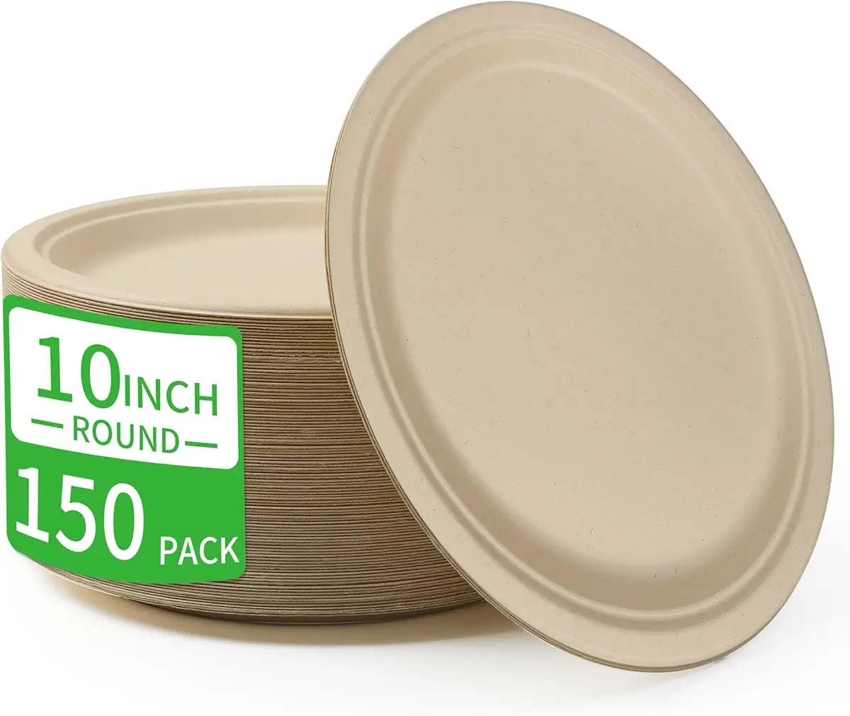 FRUTLE Paper Plates 10 Inch Heavy Duty - Disposable Paper Plates -Composable Large Paper Plates Bulk Eco-Friendly Unbleached-Everyday Use Parties Commercial Settings 150 Count
