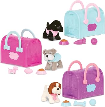 Pucci Pups Collectible Puppy Set Beagle, Schnauzer, Poodle Carrier Purse Dog Accessories Included 3+ Years