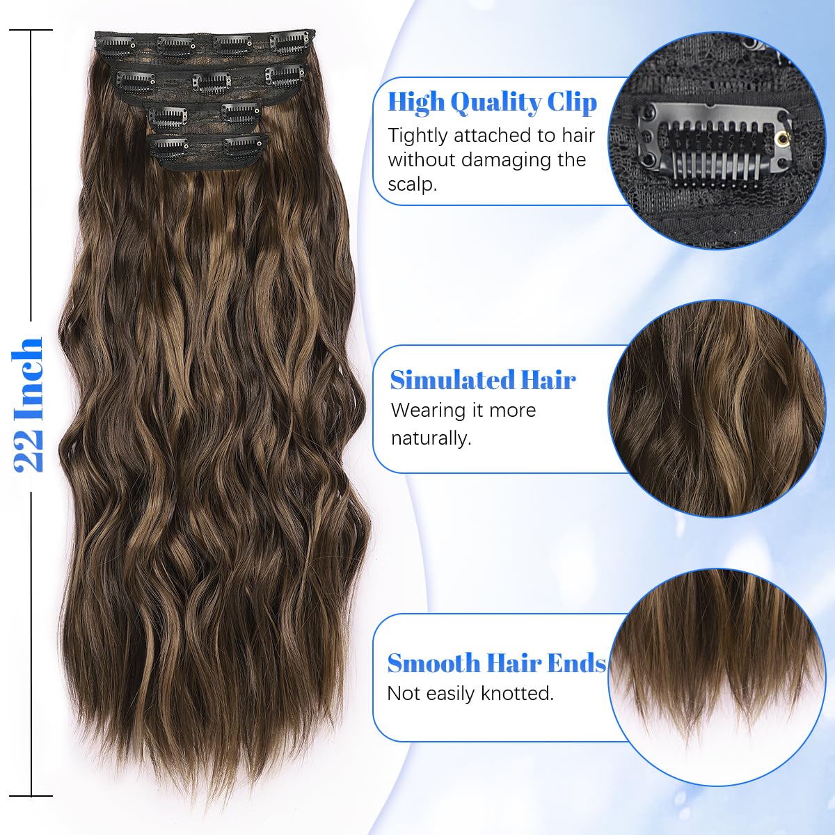 JIAMEISI Clip in Hair Extensions 4PCS Full Head Long Wavy Hair Extensions Synthetic Fiber 22 Inch 200g Clip in Thick Hairpieces for Women/Girls (#4/27 Medium Brown Mixed Dark Blonde) - Image 2