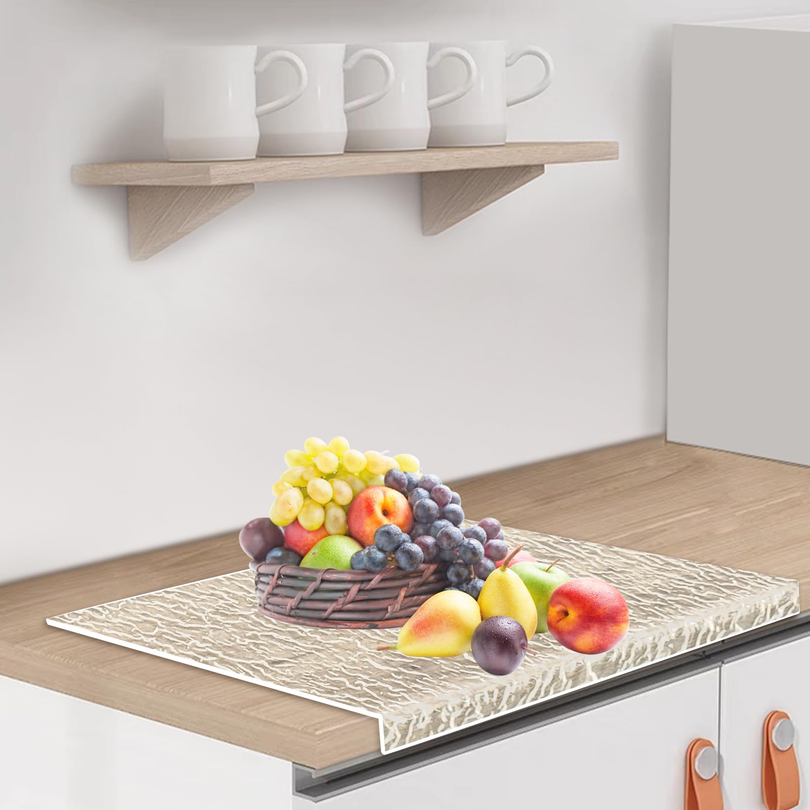 Abrihome Acrylic Cutting Board with Counter Lip, Clear Non slip Acrylic Cutting Board for Kitchen Countertop Protection (Textured 16.7 * 12.8IN)
