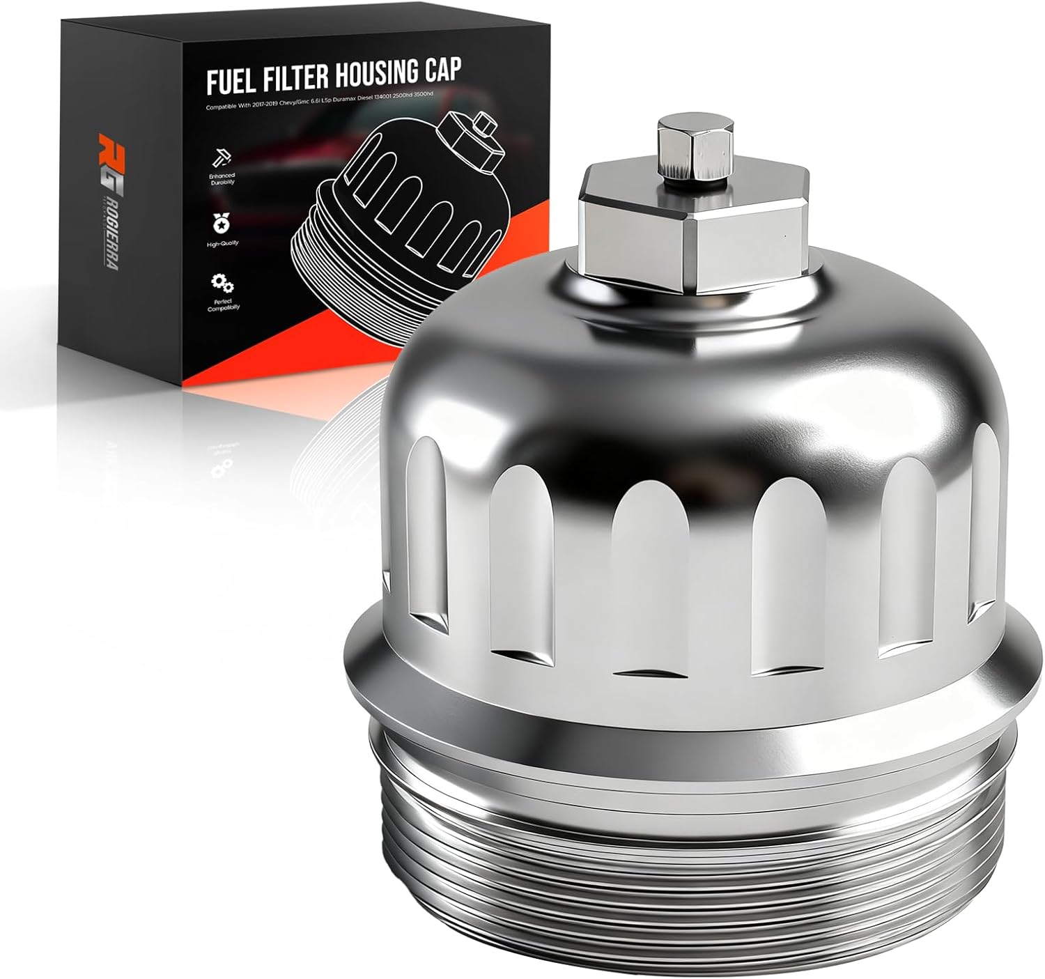 134001 Fuel Filter Housing Cap with Drain Plug Compatible with 2017-2024 Chevy Silverado GMC Sierra 2500HD/3500HD 6.6L L5P Duramax, Replaces 134001 Silver Filter Element: Not Included.
