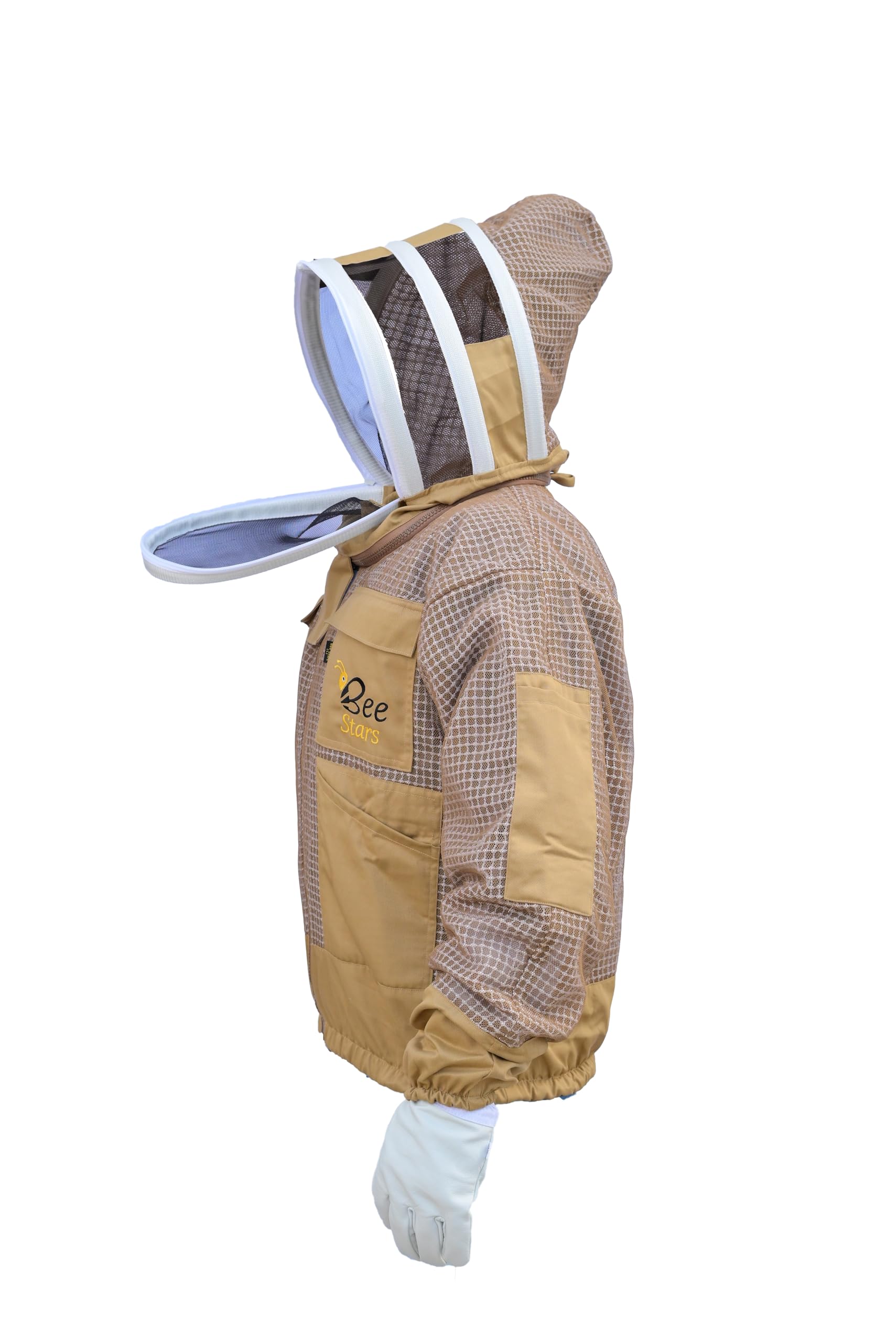 Chaqueta de abeja de 3 capas con velo de valla y un par de guantes ventilados a prueba de picaduras, chaqueta de apicultura para apicultores