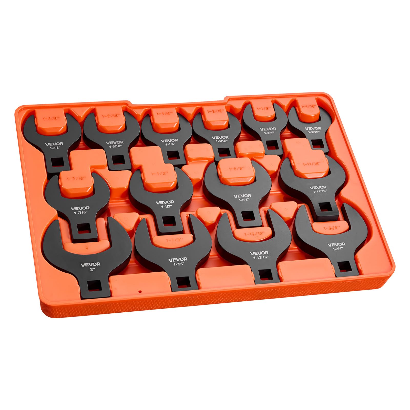 VEVOR Set Chiavi per Dadi Svasati per Auto, Chiavi a Forcella Aperta Attacco 1/2", 14 Pezzi SAE da 1-1/16" a 2", Acciaio Lega 40Cr, con Doppia Marcatura Dimensioni e Vassoio, per Furgoni Autoveicoli