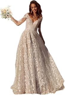 Women's Beach Spaghetti Strap Wedding Dresses for Bride 2025 Boho Long Lace Bridal Gowns for Wedding YMS041