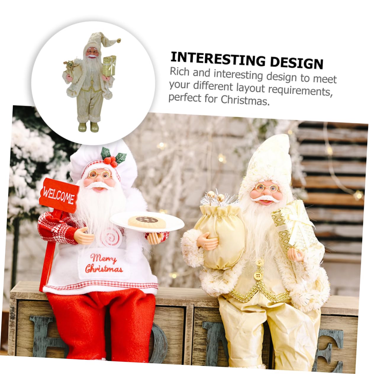 Zerodeko 3 Pezzi Babbo Natale in piedi Vacanza Figurina christmas party regalini natalizi decorazioni natalizi statuina di babbo natale di natale statua di Babbo Natale plastica Golden