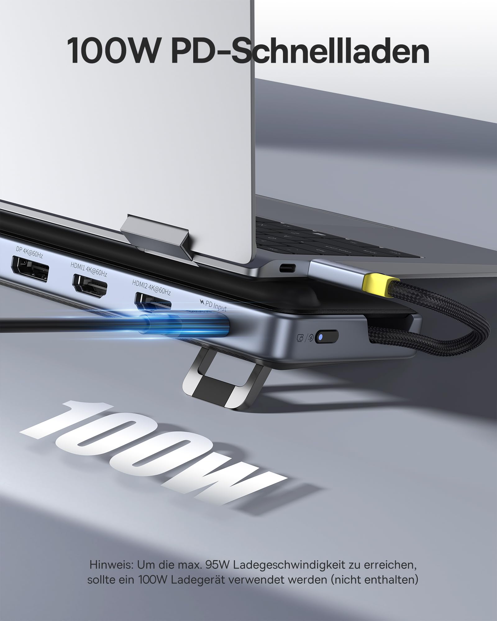 Baseus Laptop-Dockingstation-Ständer, 12-in-1, HUB Dreifaches 4K-Display, HDMI/DP, 10 Gbit/s USB A/C, schnelle Datenübertragung, PD 100W, Ethernet, TF/SD, Docking Station USB C mit Ständer für Windows