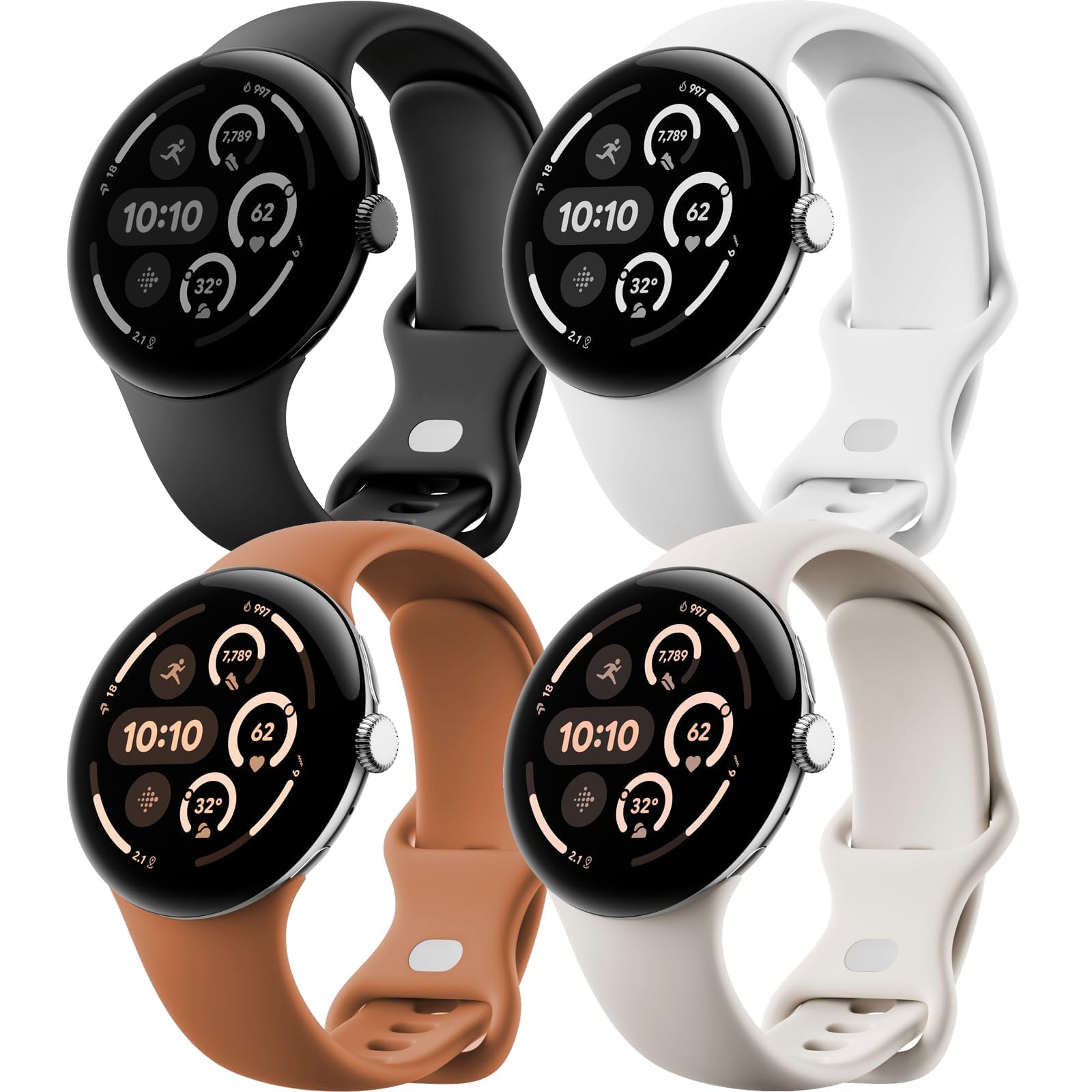 4 Pack Active Band for Google Pixel Watch 3 45mm Band for Men/Women,Waterproof Sport Silicone Replacement Wristband Strap for Google Pixel Watch 3 Band 45 mm