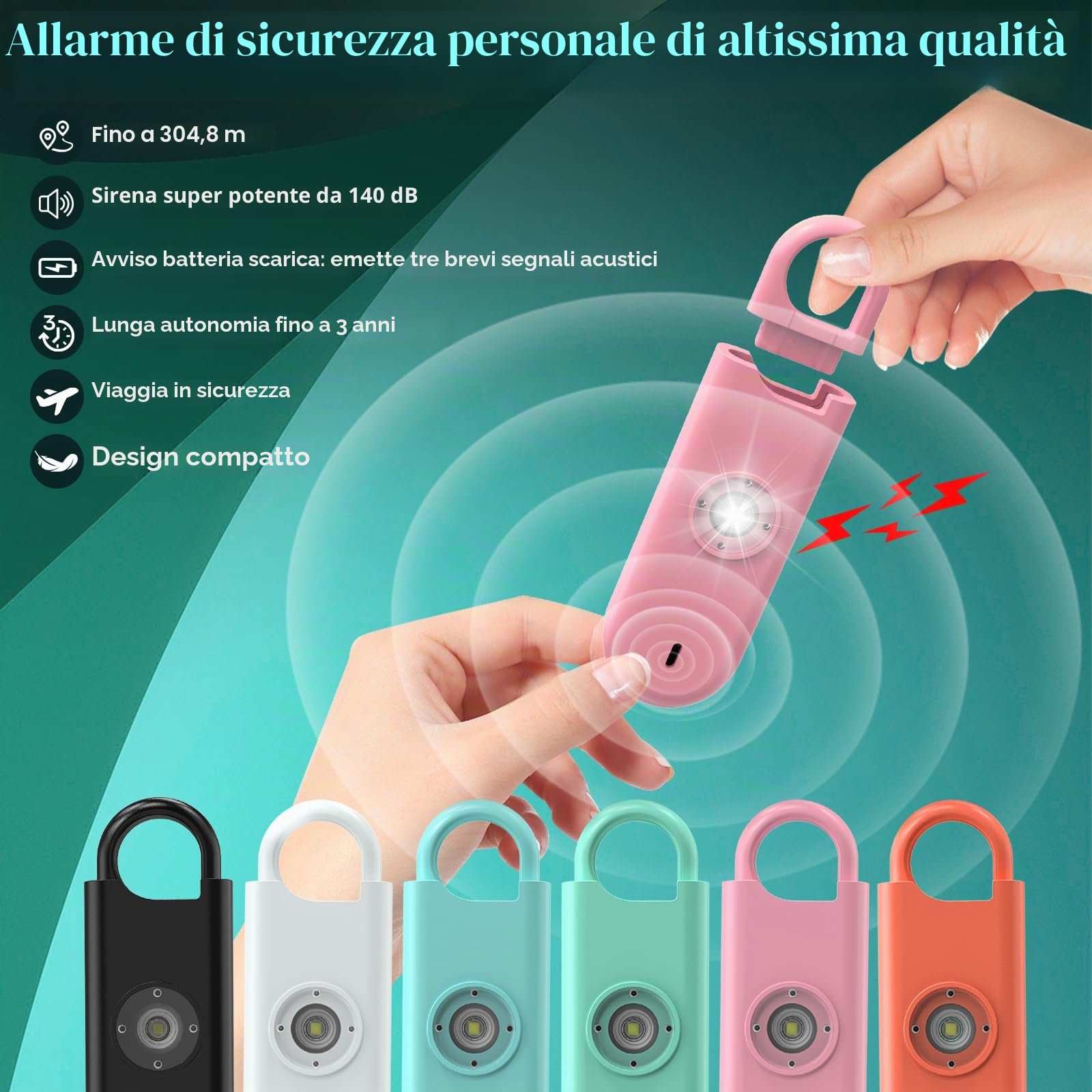 Fauxomor Allarme Personale per Donna, 3 Pezzi 140dB Portachiavi Autodifesa con Avviso di Batteria Scarica e Luce Stroboscopica, Kit Difesa Antiaggressione per Bambini/Ragazze/Anziani(Rosa+Blu+Nero)