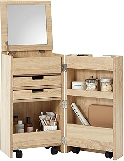 LOWYA ロウヤ ドレッサー コンパクト コスメワゴン 収納 ワゴン サイドテーブル 半完成品 大容量 2役 化粧品収納 化粧台 多機能 オーク