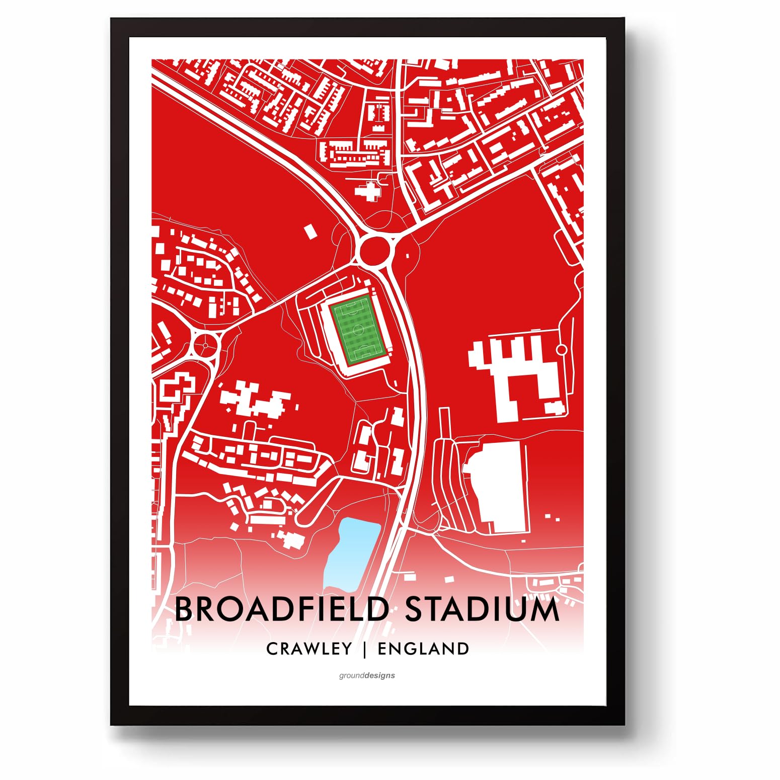 GroundDesigns CRAWLEY TOWN FC Football Gift BROADFIELD STADIUM Art Map Unframed A3 Print CTFC