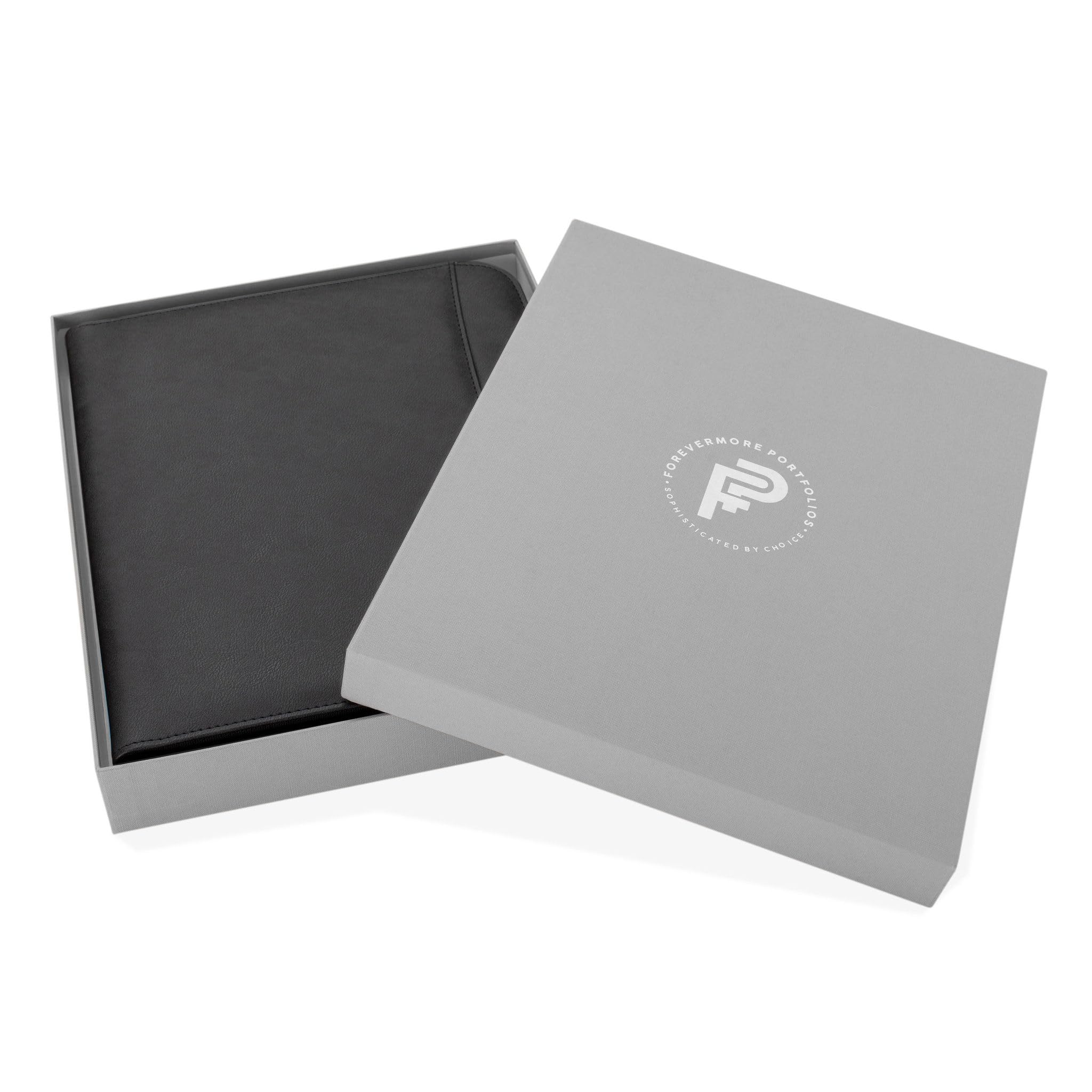Forevermore Portfolio-Padfolio-Ordner mit Reißverschluss, professionelle Kunstleder-Reise-Organizer-Tasche für Tablet, Dokumente, Präsentationsmappen, Reißverschluss, Notizblock, Schwarz