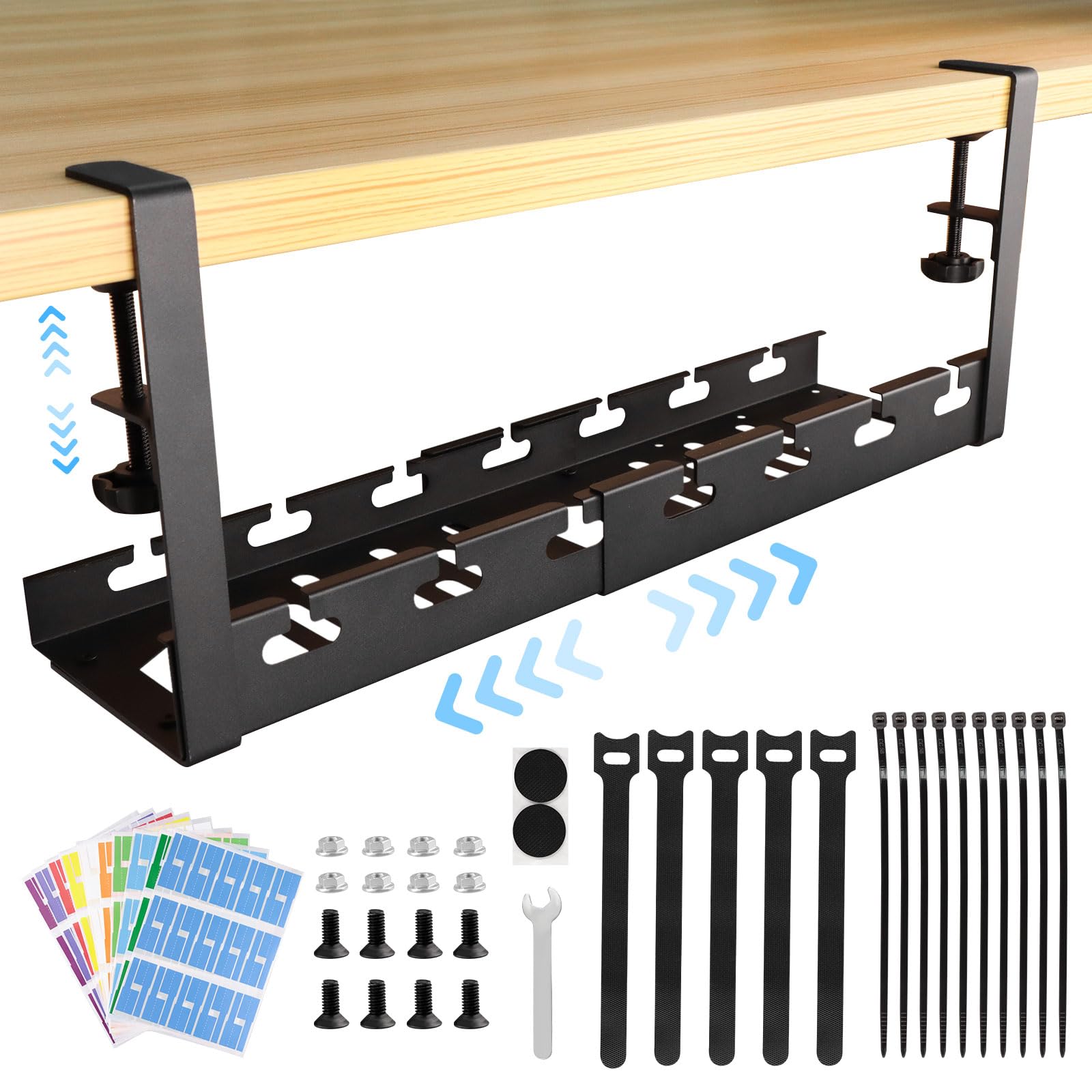 Bandeja Cables Escritorio, Bandeja de Cables Debajo de la Mesa Retráctil 11.2 '- 21.8', para Mantener los Cables Limpios y sin Perforación, Manejo de Alambre Sólido