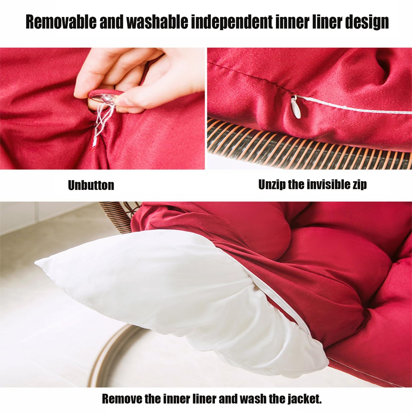 Balançoire Panier Suspendu Coussin de siège Respirant éPaissir Coussins pour Chaise à œUfs Suspendue, Amovible Chaise Oeuf Suspendue pour Patio Jardin Extérieur - Uniquement des Coussins À Vendre(A9)