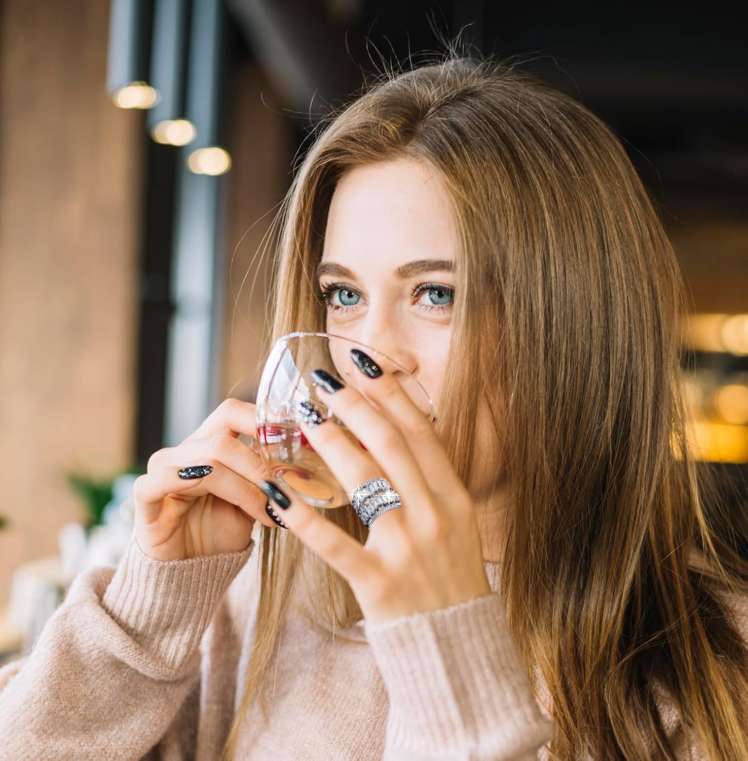 Jojomina Silver Adjustable Baguette Statement Rings for Women Chunky Crystal Rhinestone Cocktail Ring for Party Engagement Wedding Anniversary - Image 6