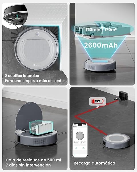 Lefant M310 Ultra Robot Aspirador y Fregasuelos 3 en 1 con Succión de 6000Pa, 170min, Mapeo Láser ToF, Evasión de Obstáculos PSD de 190°, Reconocimiento de Alfombras, WiFi/App/Alexa, Gris - 5